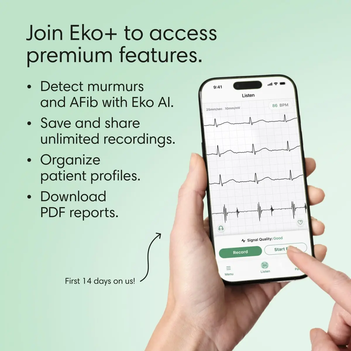 EKO CORE 500™ Digital Stethoscope — 40x Amplification, Active Noise Cancellation, 3-Lead ECG, FDA-Cleared AI with Eko+, Full-Color Display, Reimbursement Eligible — Silver - view 5
