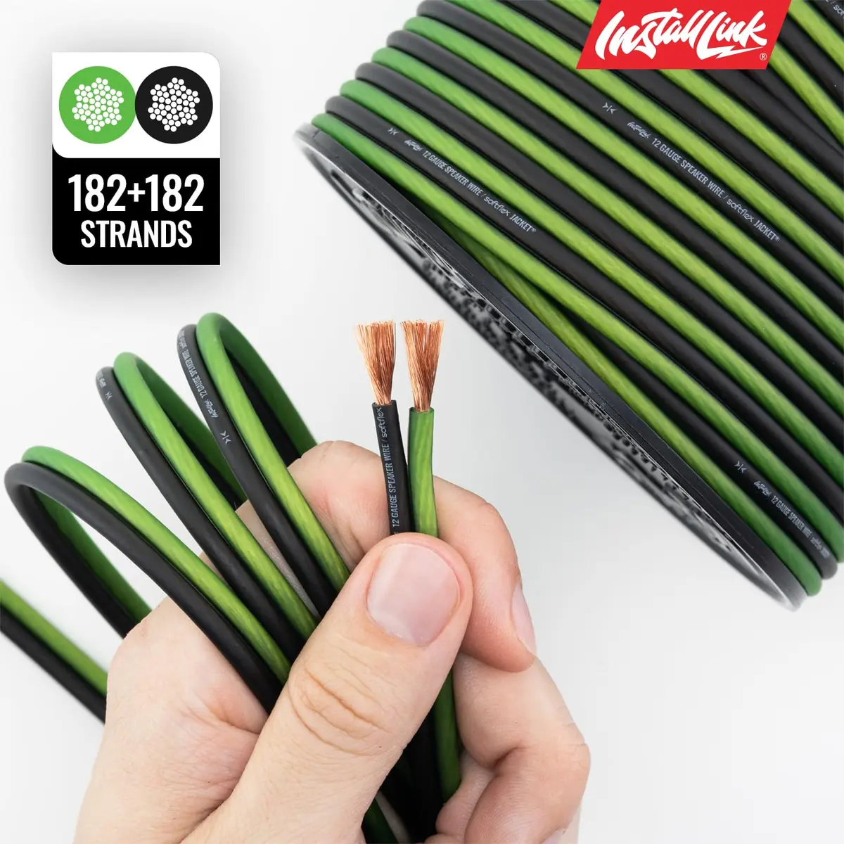 Install Link 12 AWG Gauge Speaker Wire 100 Feet (30.5m) Frosted Green/Black | CCA Copper Clad Aluminum - view 8