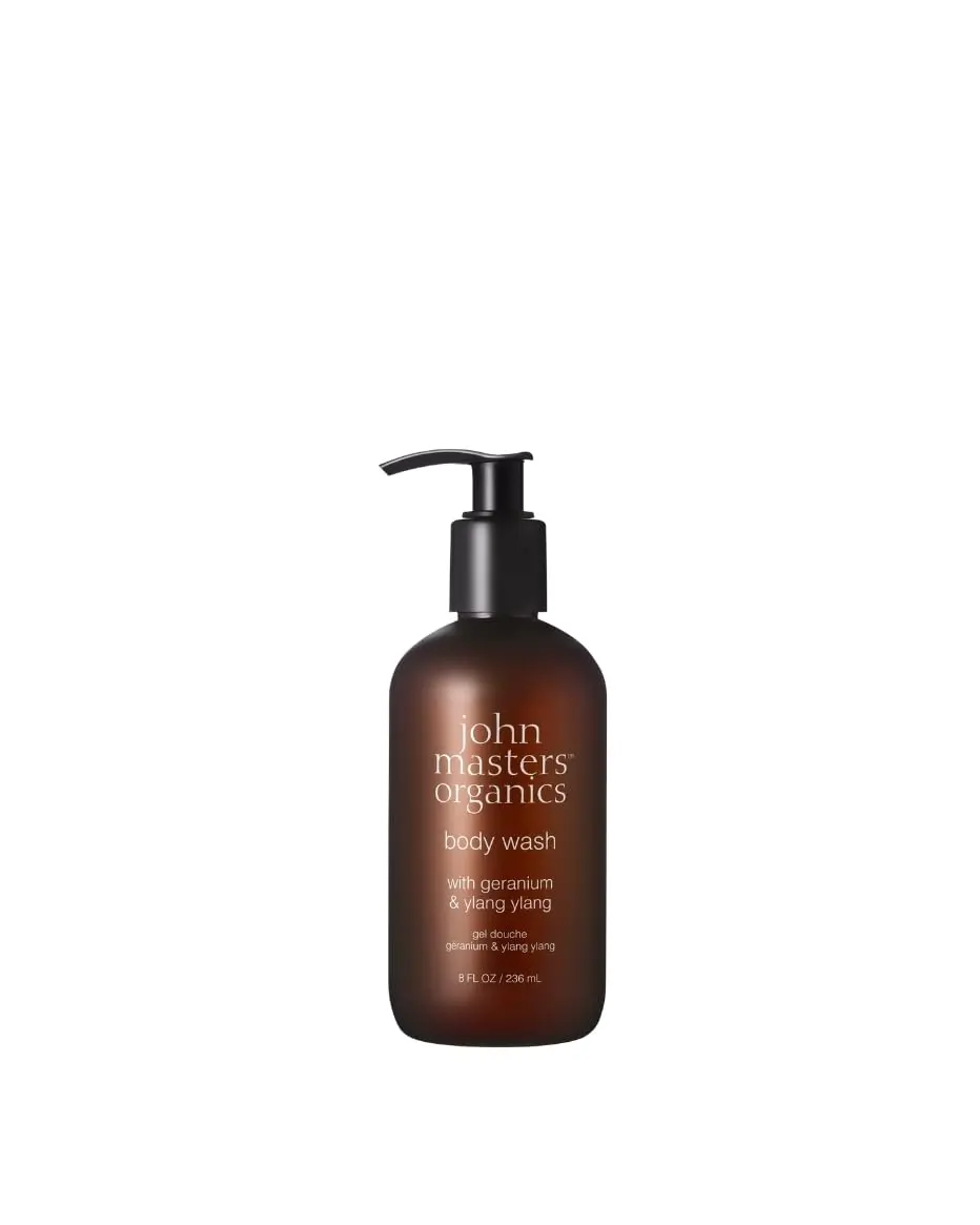john masters organics Body Wash with Geranium & Ylang Ylang | Gentle Organic Skin Cleanser for All | 8 Fl Oz - main product image
