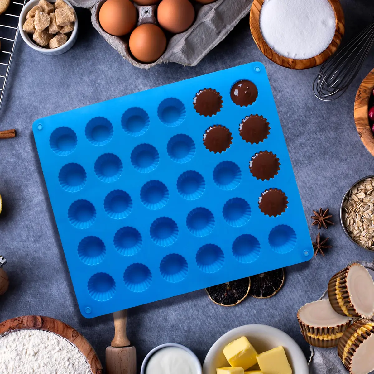 Sidosir Peanut Butter Cup Mold 3pcs | Silicone Mini Tart Pan for Fat Bombs & Candy (11" x 8.2") - view 5