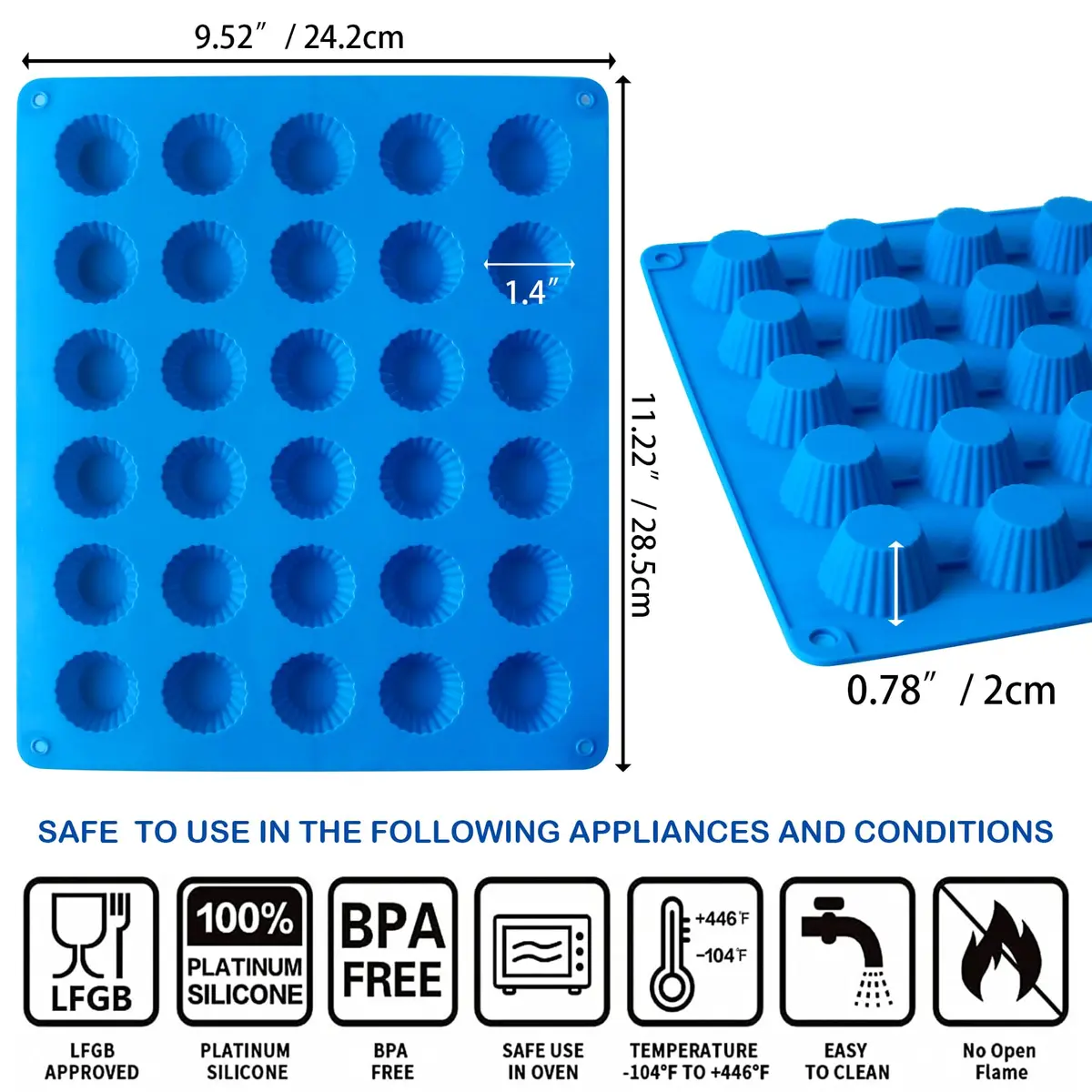Sidosir Peanut Butter Cup Mold 3pcs | Silicone Mini Tart Pan for Fat Bombs & Candy (11" x 8.2") - view 2