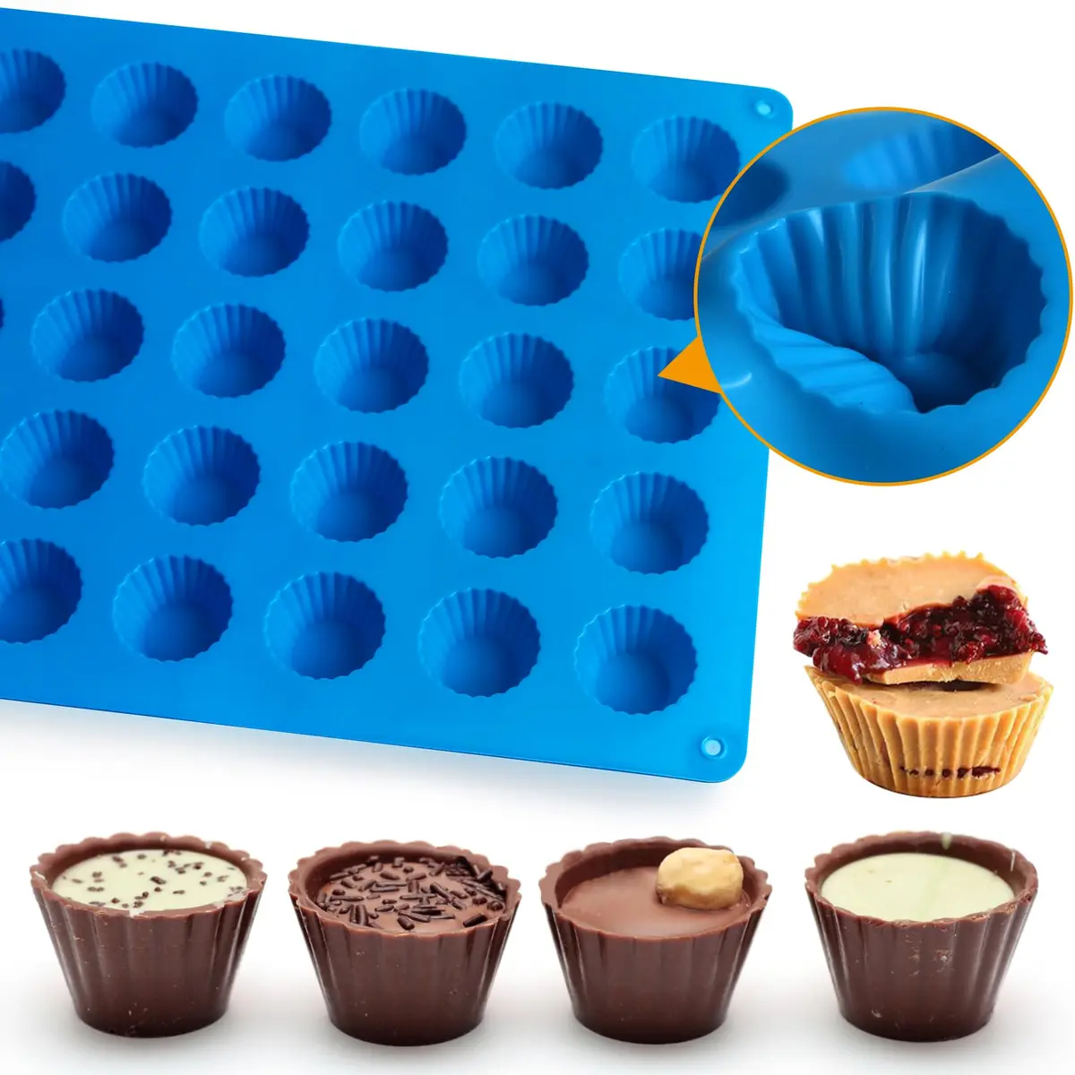 Sidosir Peanut Butter Cup Mold 3pcs | Silicone Mini Tart Pan for Fat Bombs & Candy (11" x 8.2") - view 4