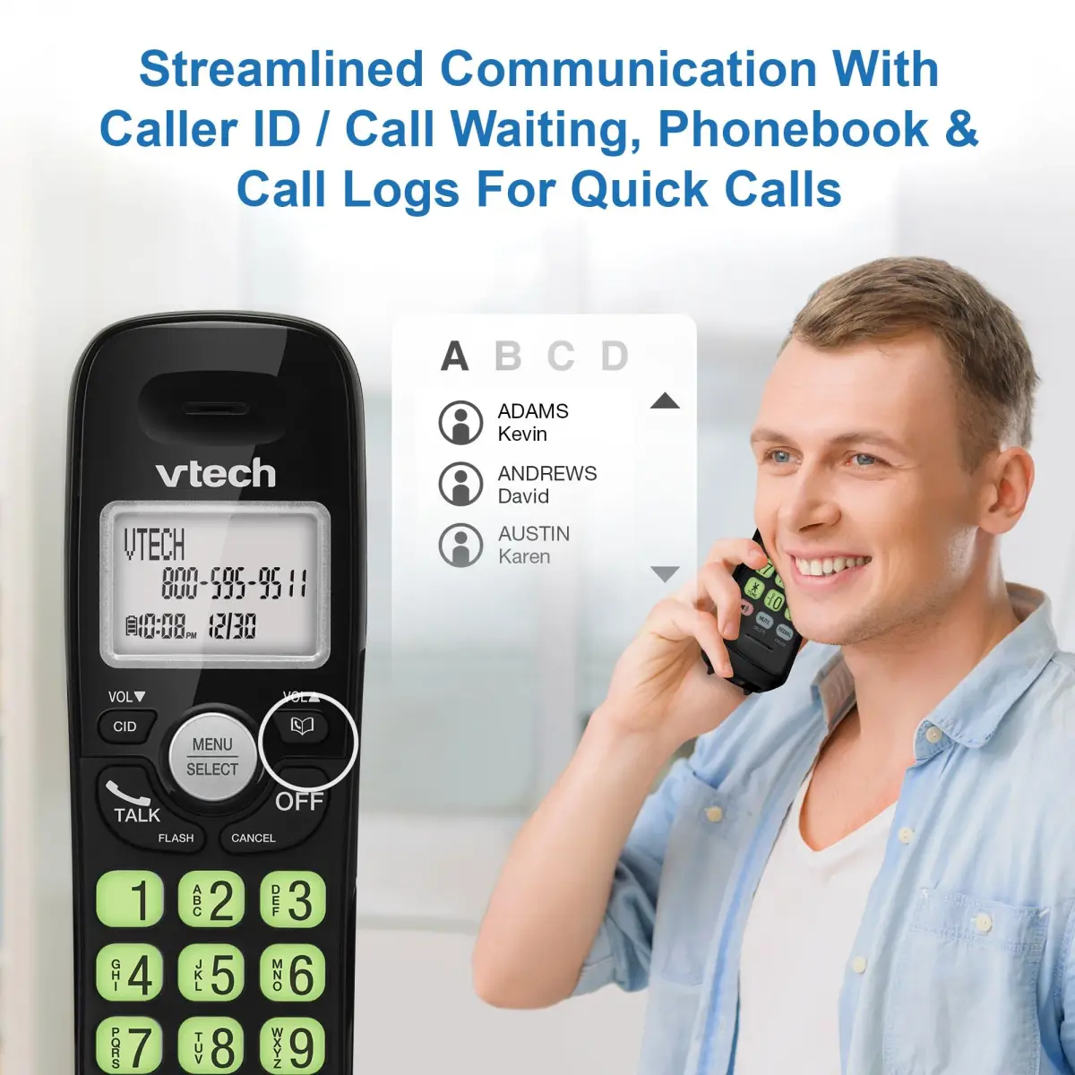 VTech VG131-11 Cordless Phone with DECT 6.0, Full-Duplex Speakerphone, Backlit Keypad & Display, Caller ID, Wall Mountable | 422g (0.93lb) Black - view 3