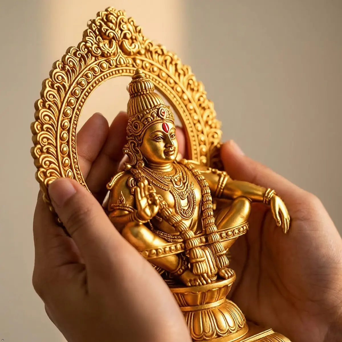 HEENA HOME DECOR Goddess AYYAPPA Idol in Copper Colour Polystone 11 cm | Religious Home Decor Showpiece - main product image
