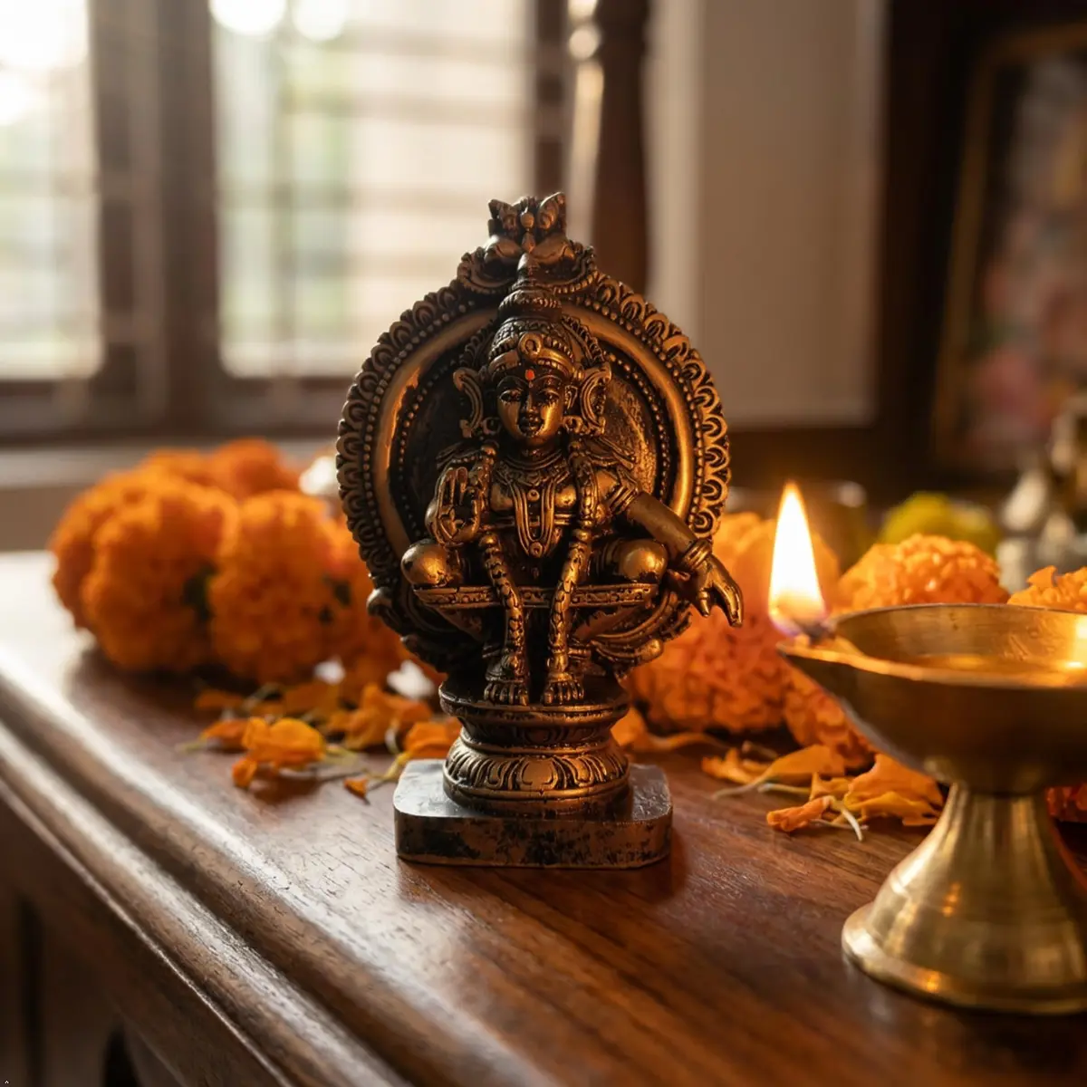 HEENA HOME DECOR Goddess AYYAPPA Idol in Copper Colour Polystone 11 cm | Religious Home Decor Showpiece - view 5