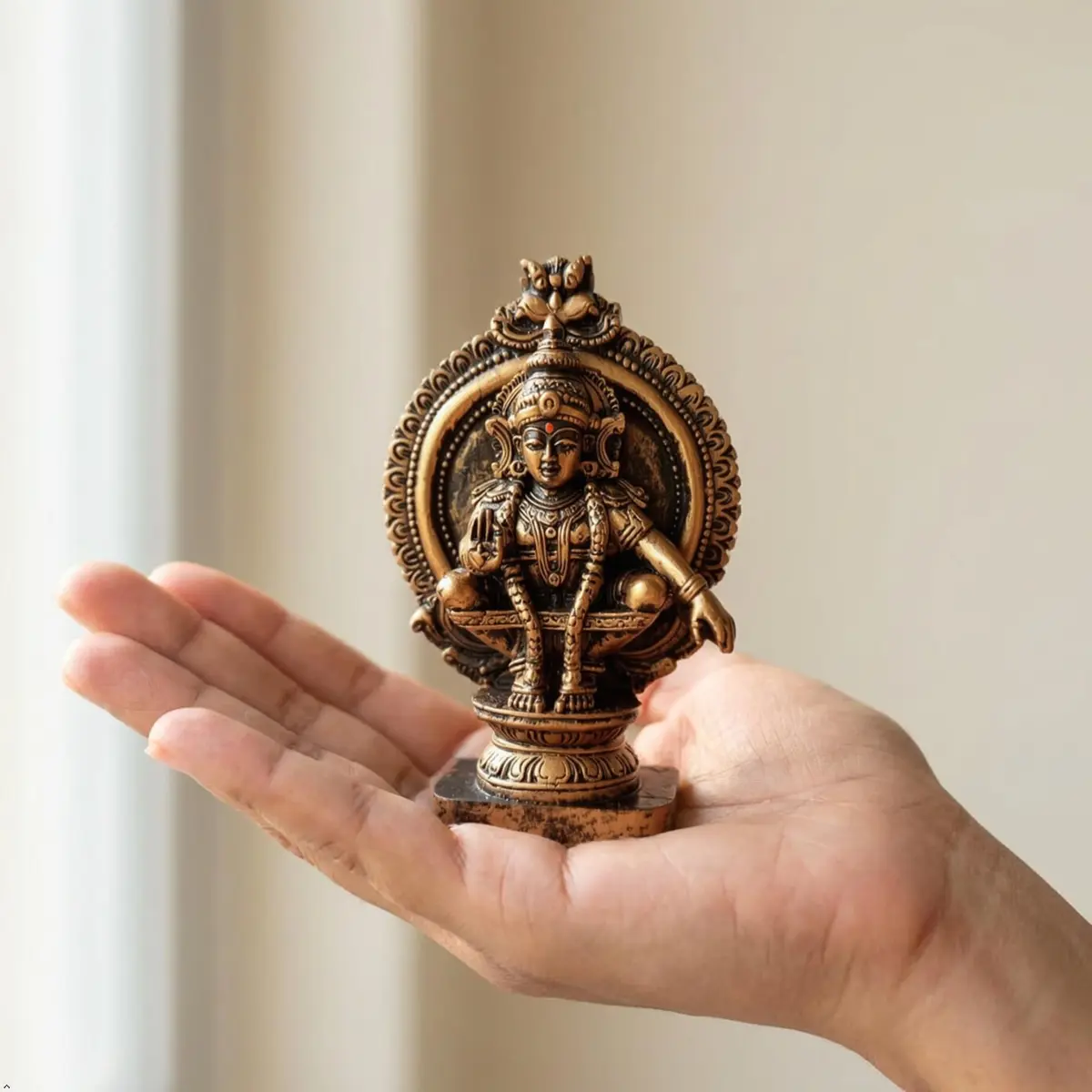 HEENA HOME DECOR Goddess AYYAPPA Idol in Copper Colour Polystone 11 cm | Religious Home Decor Showpiece - view 9