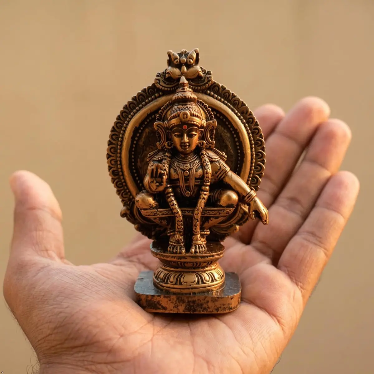 HEENA HOME DECOR Goddess AYYAPPA Idol in Copper Colour Polystone 11 cm | Religious Home Decor Showpiece - view 3