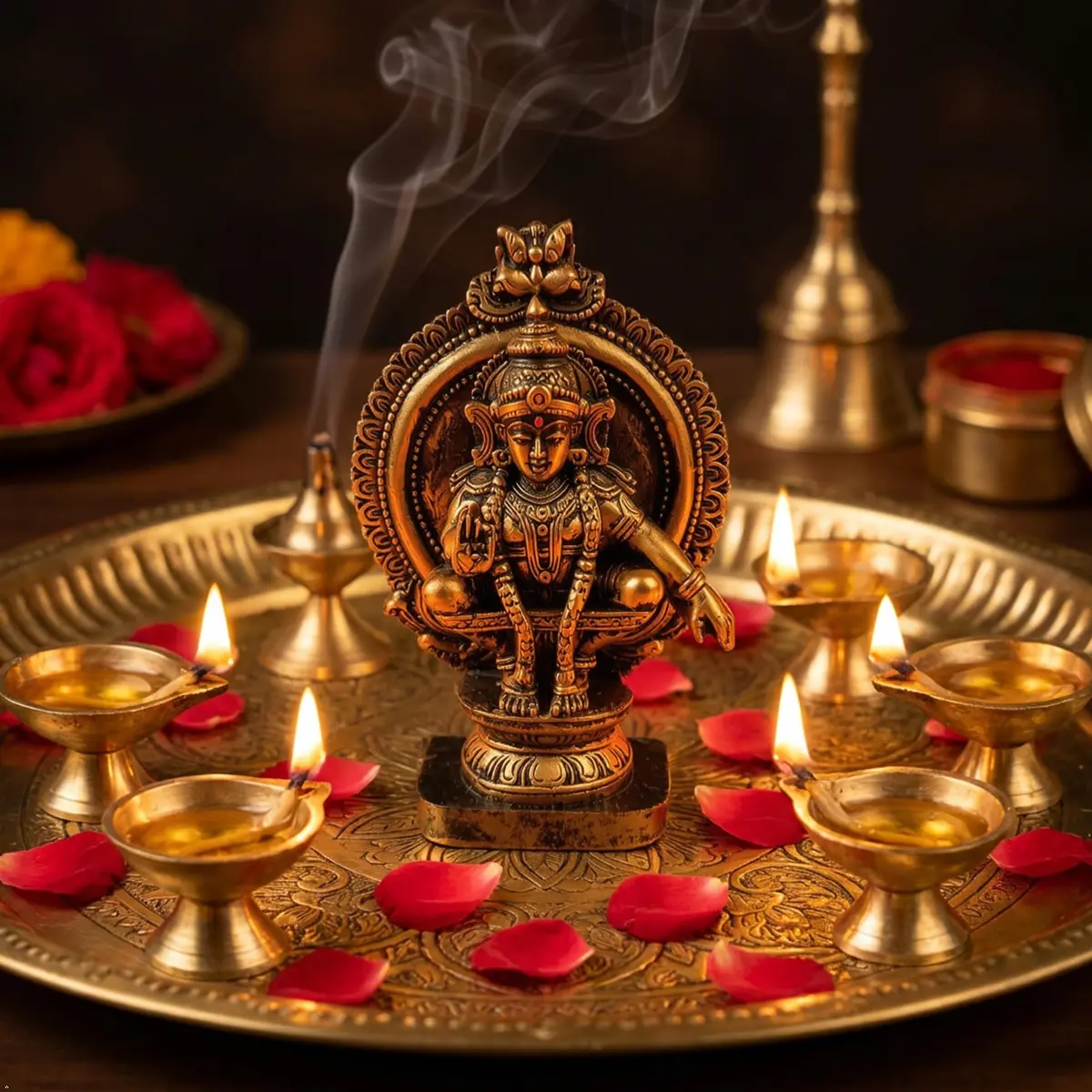 HEENA HOME DECOR Goddess AYYAPPA Idol in Copper Colour Polystone 11 cm | Religious Home Decor Showpiece - view 4