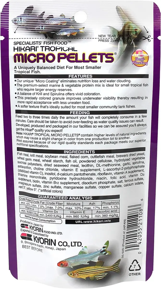 Hikari Tropical Semi-Floating Micro Pellets Fish Food 22g (0.77 Oz) Pack of 2 | Scientifically Proven Nutrition for Small Tropical Fish - view 2