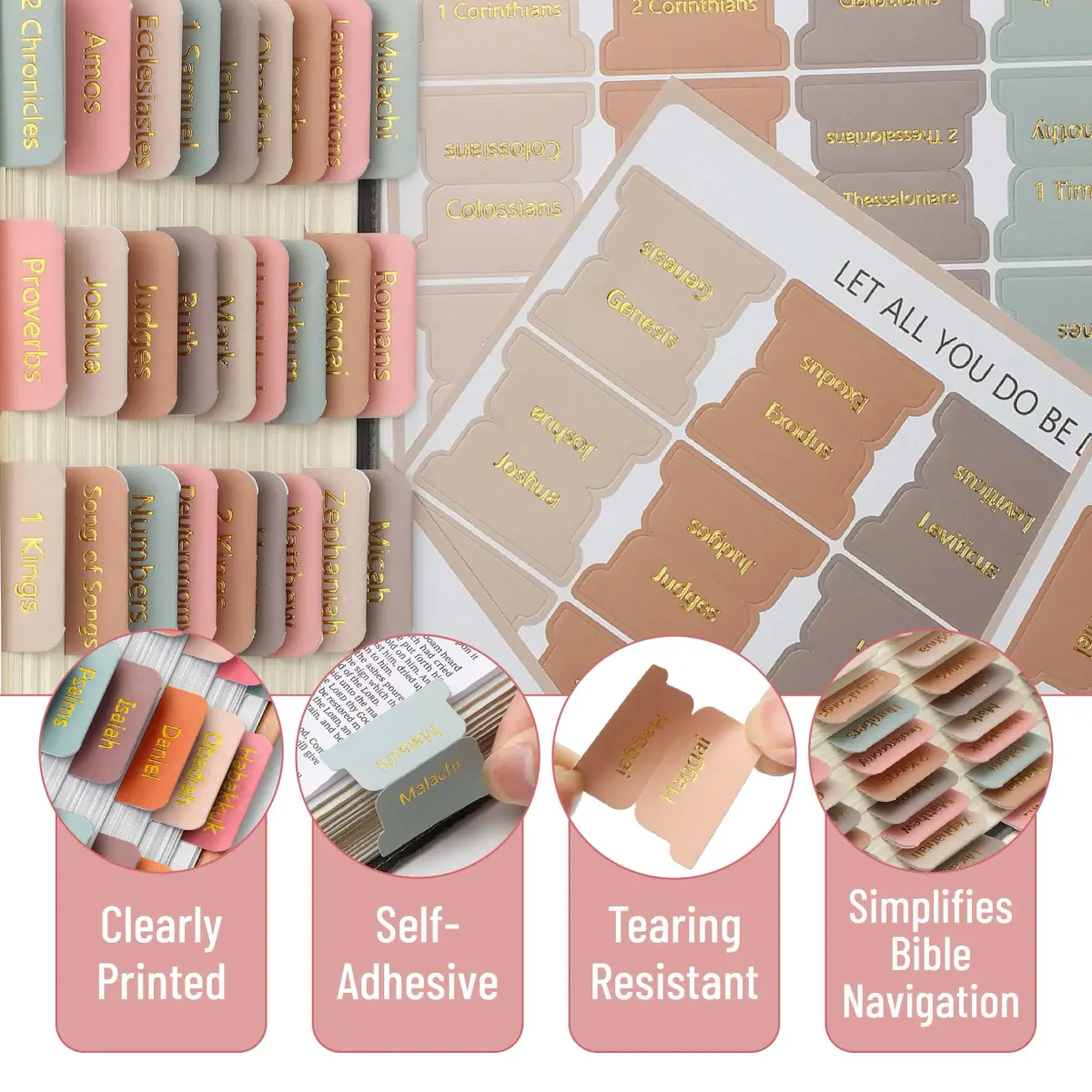 Mr. Pen Bible Tabs Spring Palette with Gold Lettering, 75 Tabs for Study Bible Indexing | Organize Your Bible with Ease - view 4