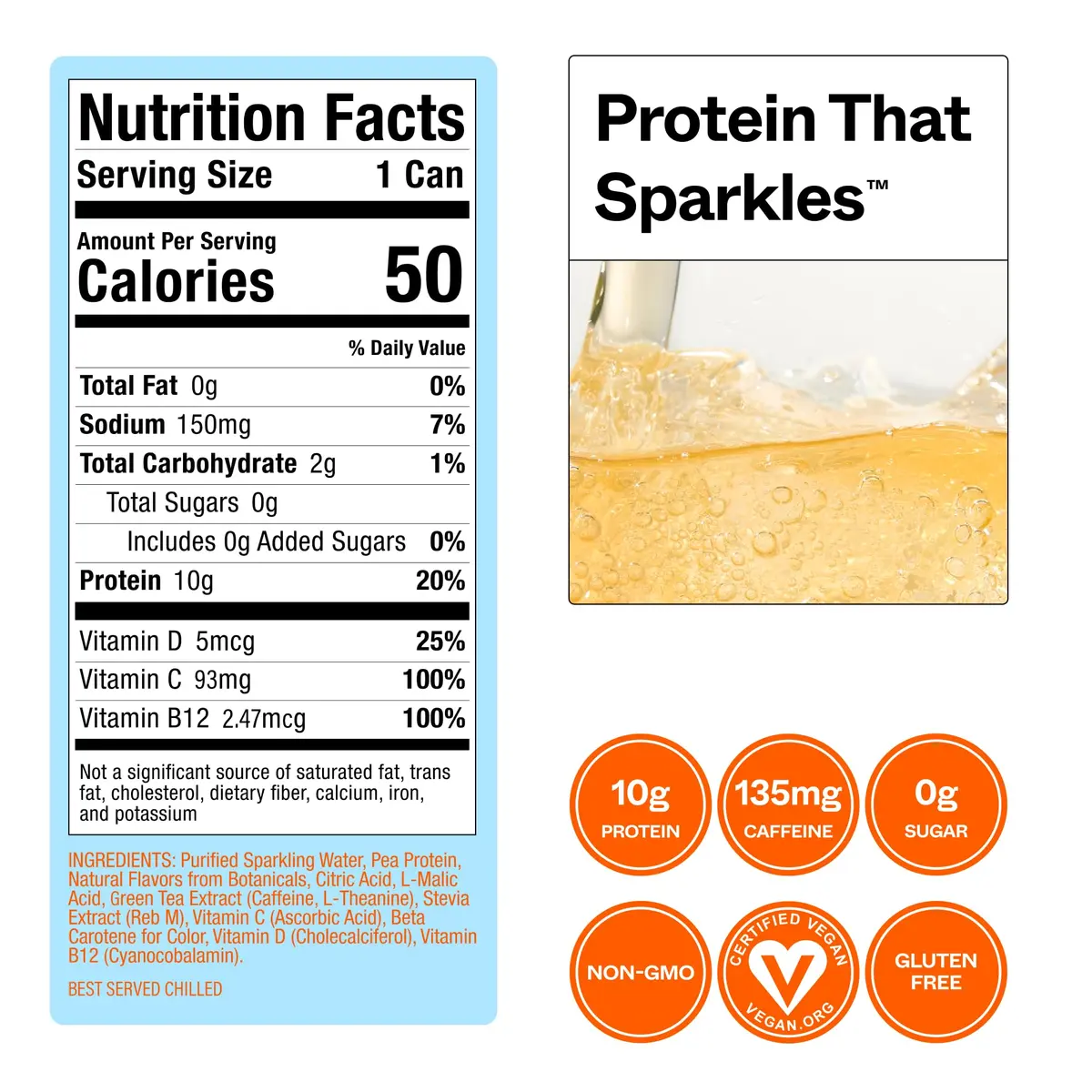 VUUM Sparkling Protein Drink, 12 Pack, White Peach Ginger | 10g Plant Protein, Sugar Free, Vegan & Keto Friendly - view 2