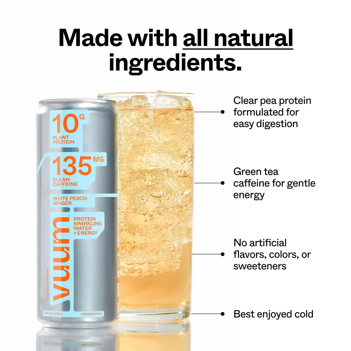 VUUM Sparkling Protein Drink, 12 Pack, White Peach Ginger | 10g Plant Protein, Sugar Free, Vegan & Keto Friendly - view 4