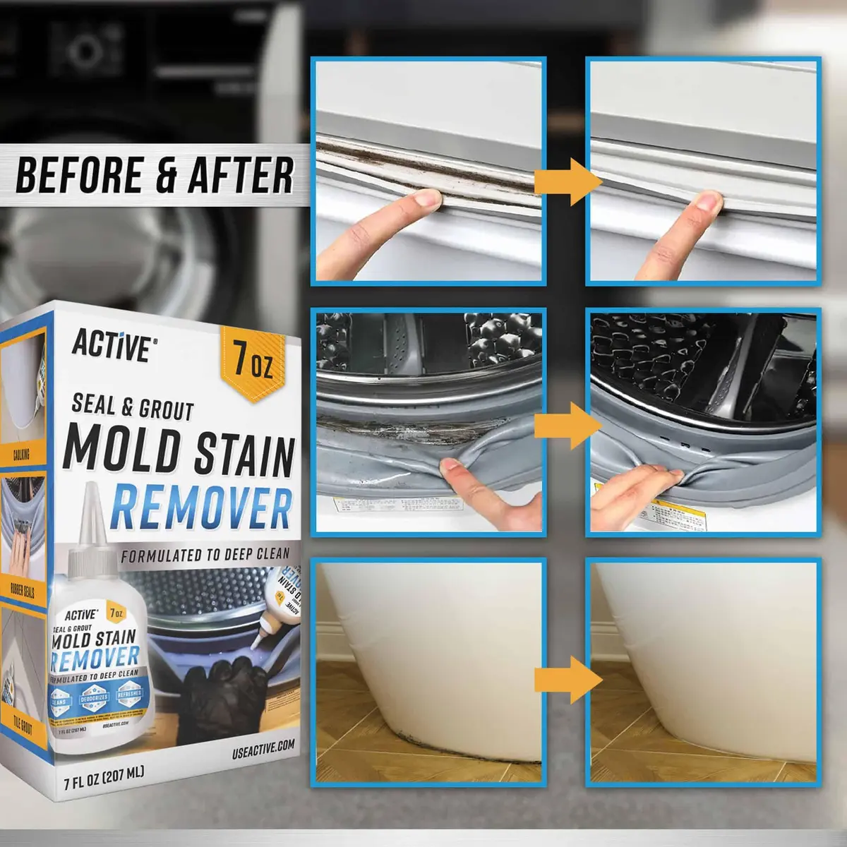ACTIVE Mold Stain Remover Gel Cleaner 222ml (7 Fl Oz) | Cleans Washing Machine Seals, Grout, Caulk - view 5