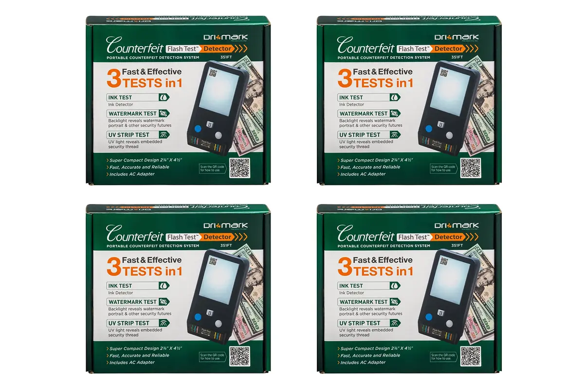 Dri Mark Counterfeit Bill Detector 4 Pack | Fast Watermark, Ink & UV Tests for Retail (70-120 chars) - main product image