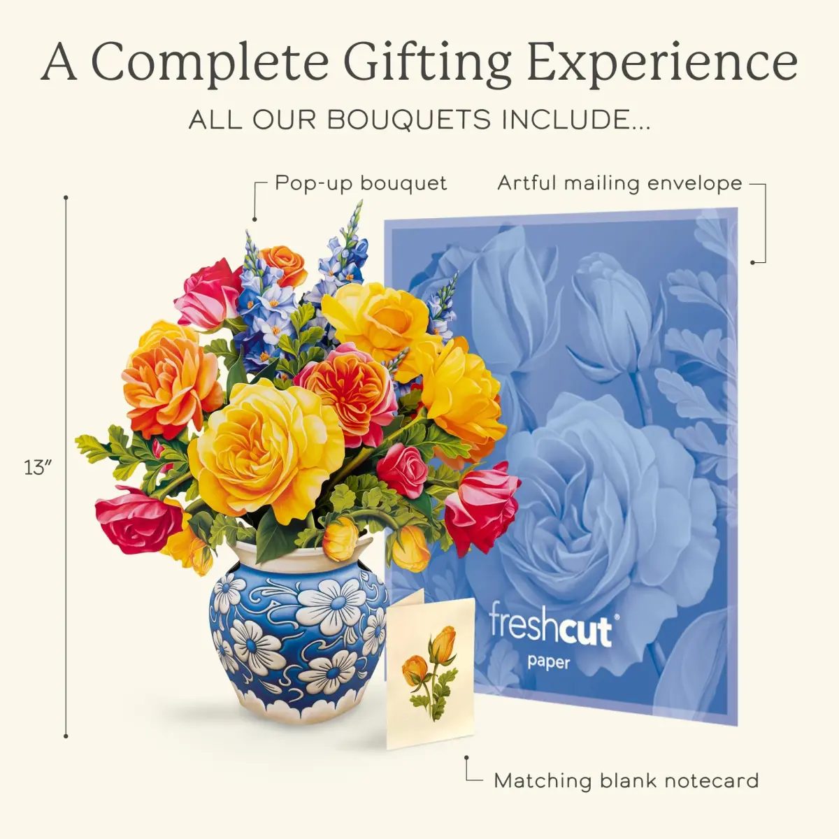Freshcut Paper Sorbet Roses 3D Pop Up Card | Life-Sized Floral Art Centerpiece (13" x 12") - view 4