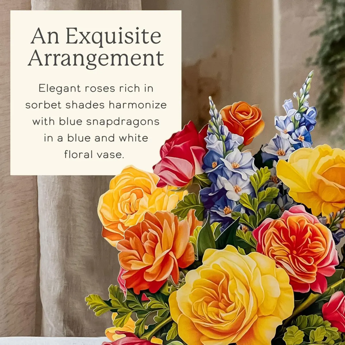 Freshcut Paper Sorbet Roses 3D Pop Up Card | Life-Sized Floral Art Centerpiece (13" x 12") - view 3
