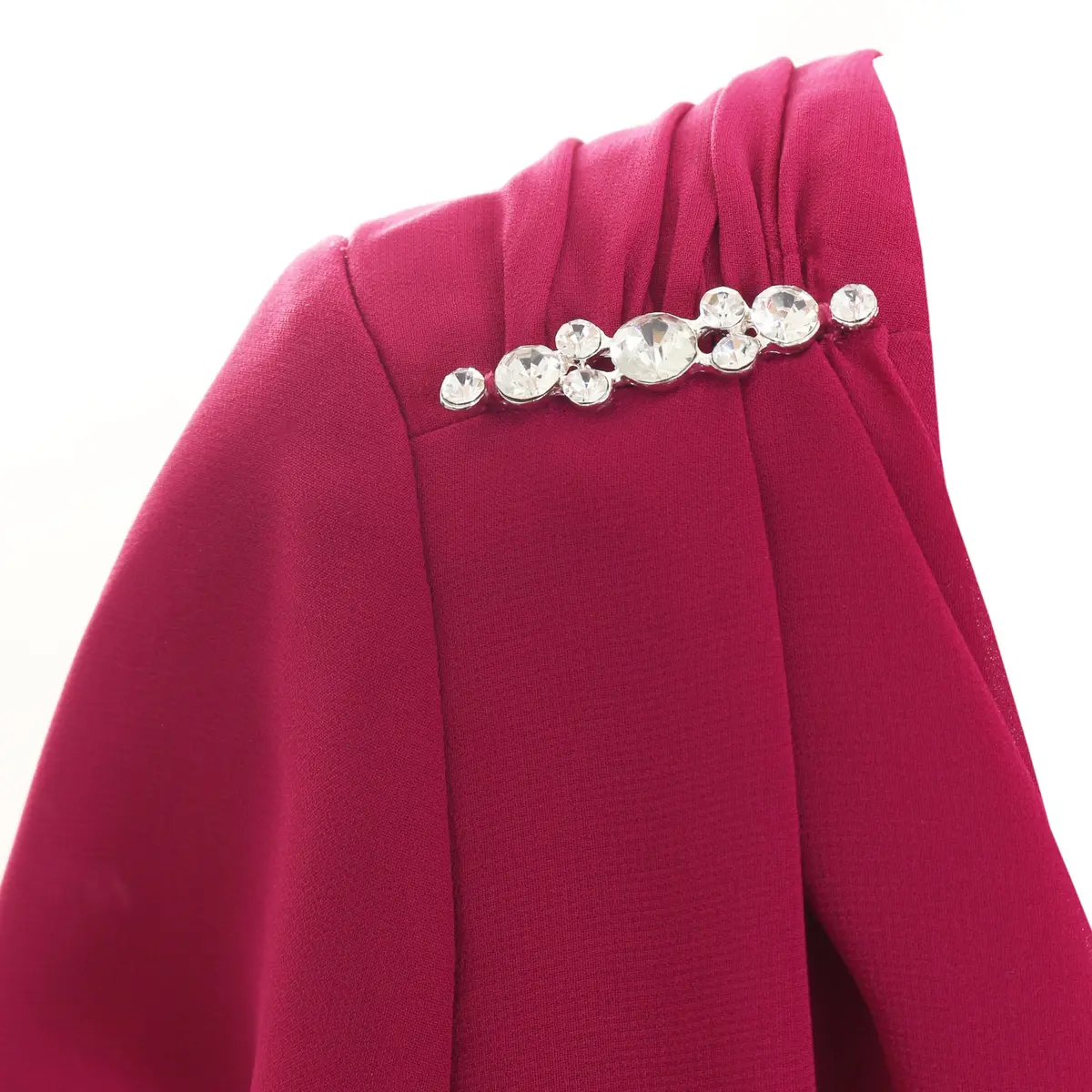 S.L. Fashions Women's Midi Cowl Neck Dress with Flutter Sleeve and Embellishment at Shoulder, Raspberry, 8 | Elegant, Lightweight Chiffon - view 3