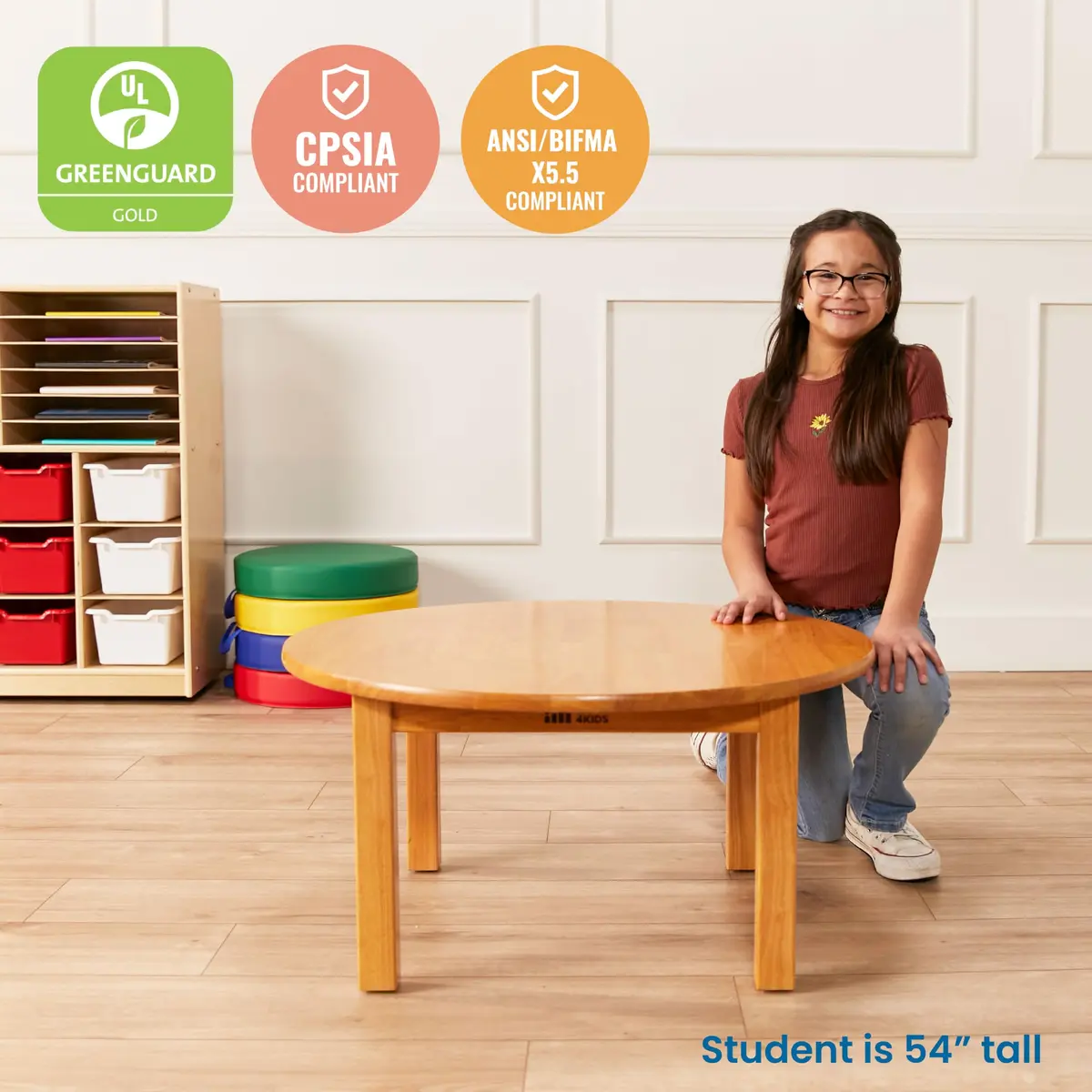 ECR4Kids 30in D Round Hardwood Table with 14in Legs | Kid-Sized Classroom Furniture - view 5