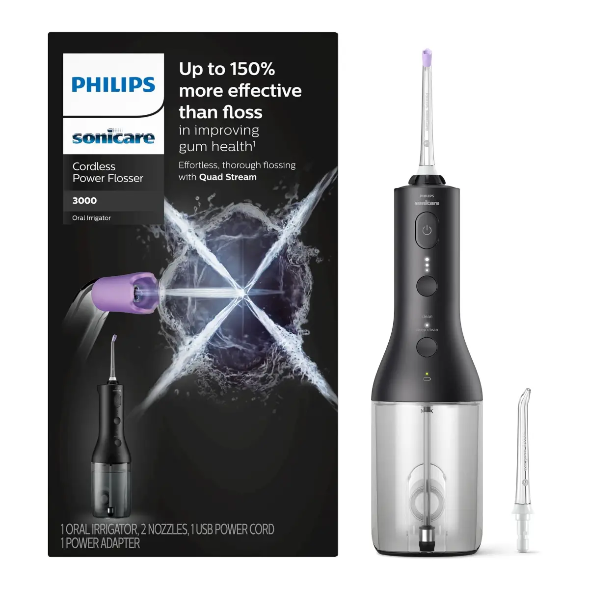 Philips Sonicare Cordless Power Flosser 3000 & 4100 Power Toothbrush Combo - Black | Healthier Gums & Cleaner Teeth - view 2