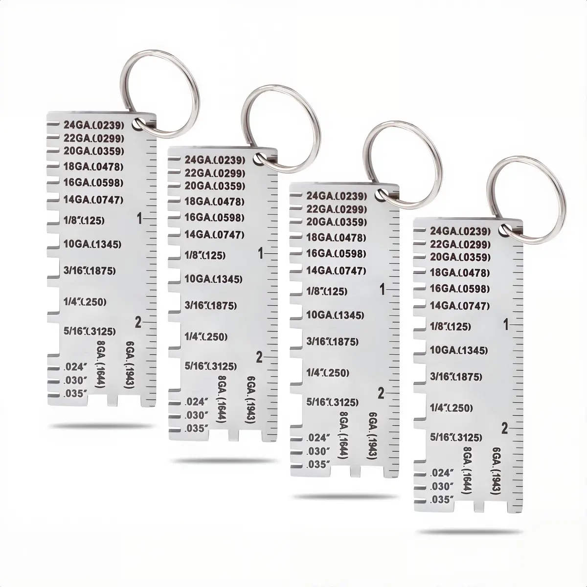 WeldingStop 4-Piece Metal Sheet Thickness Gauge Set 72.5mm (2.85") | Laser Engraved Scales for Precision Welding - main product image