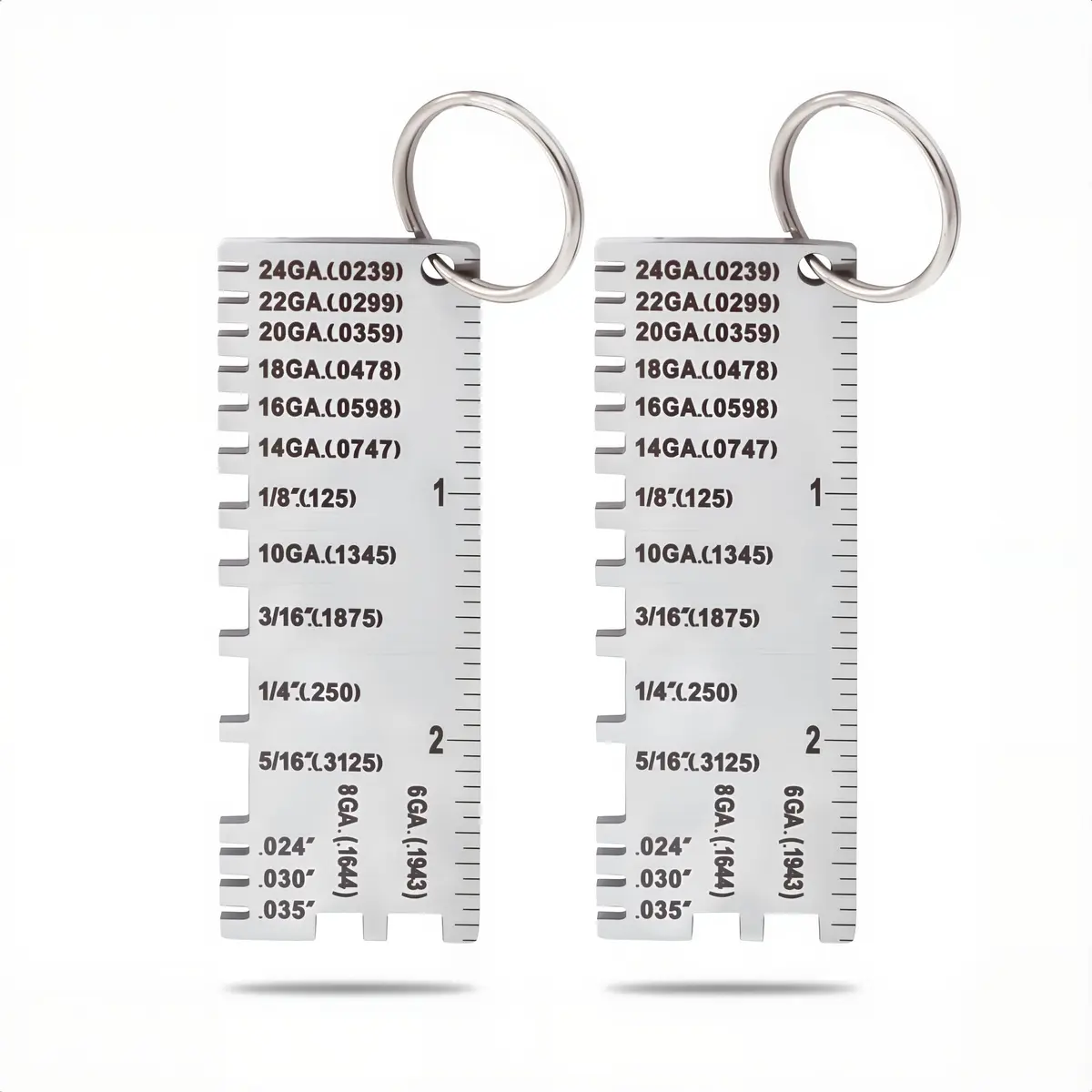 WeldingStop 2-Piece Metal Sheet Thickness Gauge 72.5mm (2.85'') | Laser Engraved Stainless Steel Inspection Tool - main product image