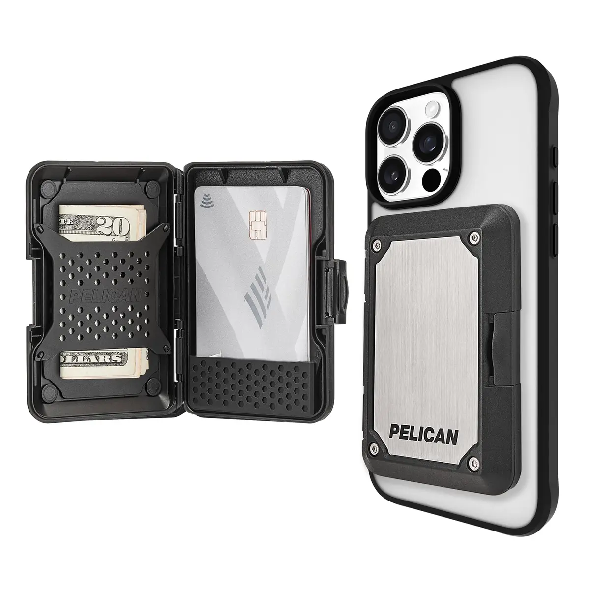 Pelican Shield MagSafe Wallet with RFID Blocking for Cards & Cash - Brushed Titanium (2 Compartments, Holds 5 Cards) - main product image