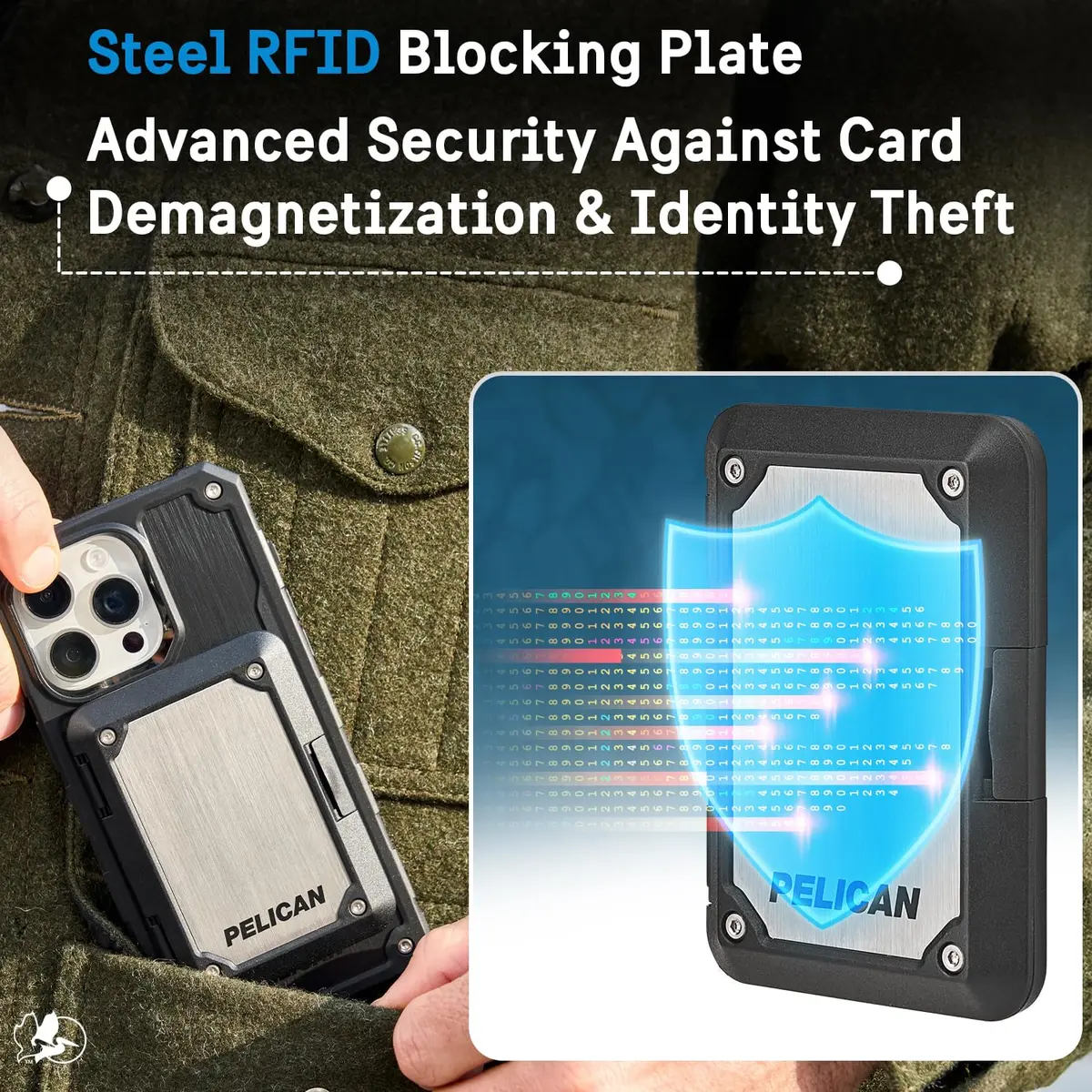 Pelican Shield MagSafe Wallet with RFID Blocking for Cards & Cash - Brushed Titanium (2 Compartments, Holds 5 Cards) - view 3