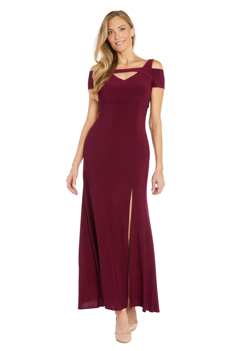 Nightway Women's Elegant Cold Shoulder Maxi Dress Merlot | Front Slit Evening Gown (18 Plus) - main product image
