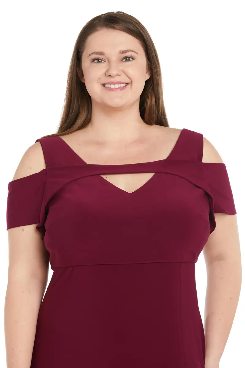 Nightway Women's Elegant Cold Shoulder Maxi Dress Merlot | Front Slit Evening Gown (18 Plus) - view 2