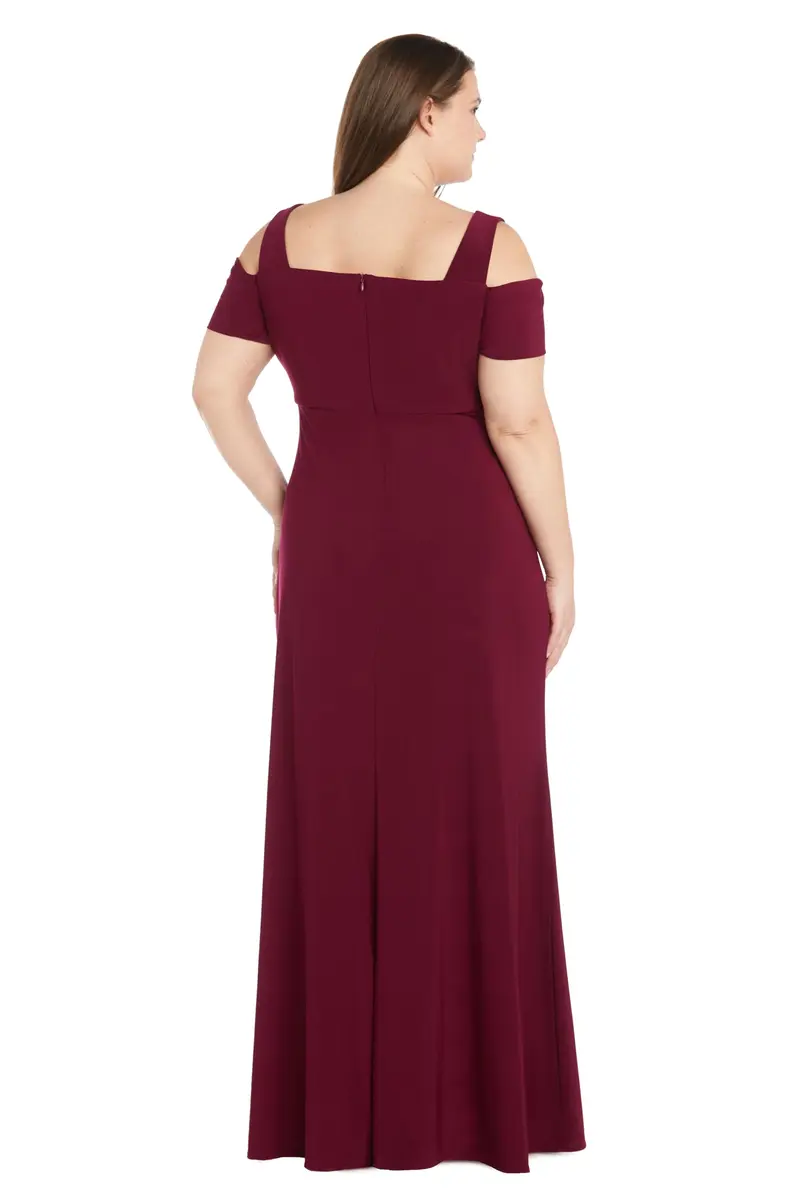 Nightway Women's Elegant Cold Shoulder Maxi Dress Merlot | Front Slit Evening Gown (18 Plus) - view 3