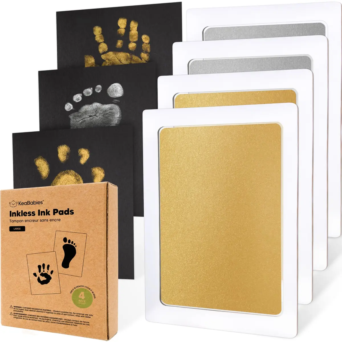 KeaBabies Inkless Baby Hand and Footprint Kit, Mess Free, 4 Pack, Gold/Silver | Safe & Easy Keepsake Creation - main product image