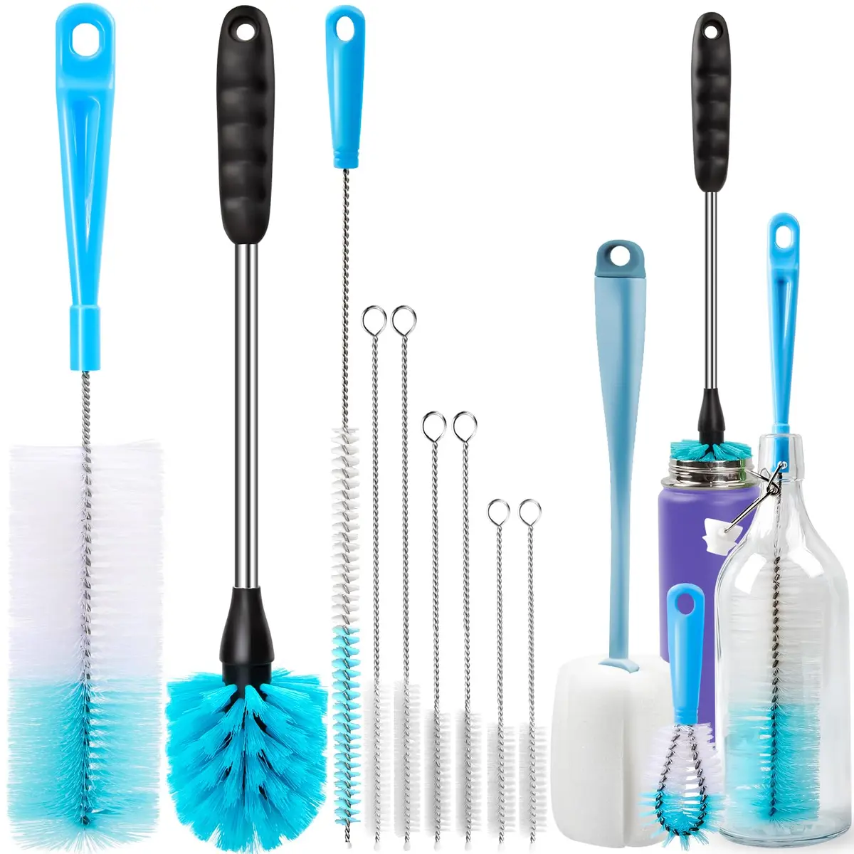 Holikme Bottle Brush Tube Cleaning Lab Set with Long Handle | 11 Pack, Long Handle for Narrow Bottles & Decanters - main product image