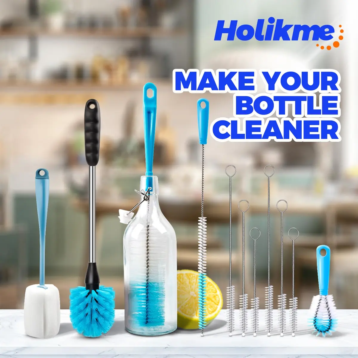 Holikme Bottle Brush Tube Cleaning Lab Set with Long Handle | 11 Pack, Long Handle for Narrow Bottles & Decanters - view 7