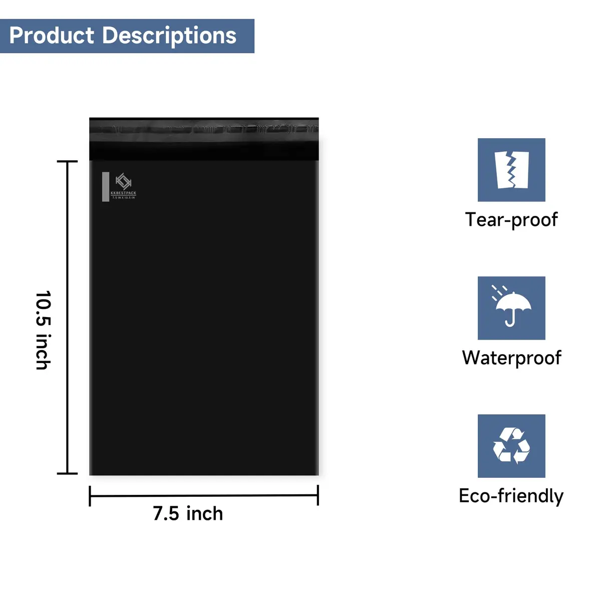 KKBESTPACK 7.5x10.5 Inch Poly Mailers (100 Pack, Black) | USA Imported Value Pack for Small Business Shipping - view 2