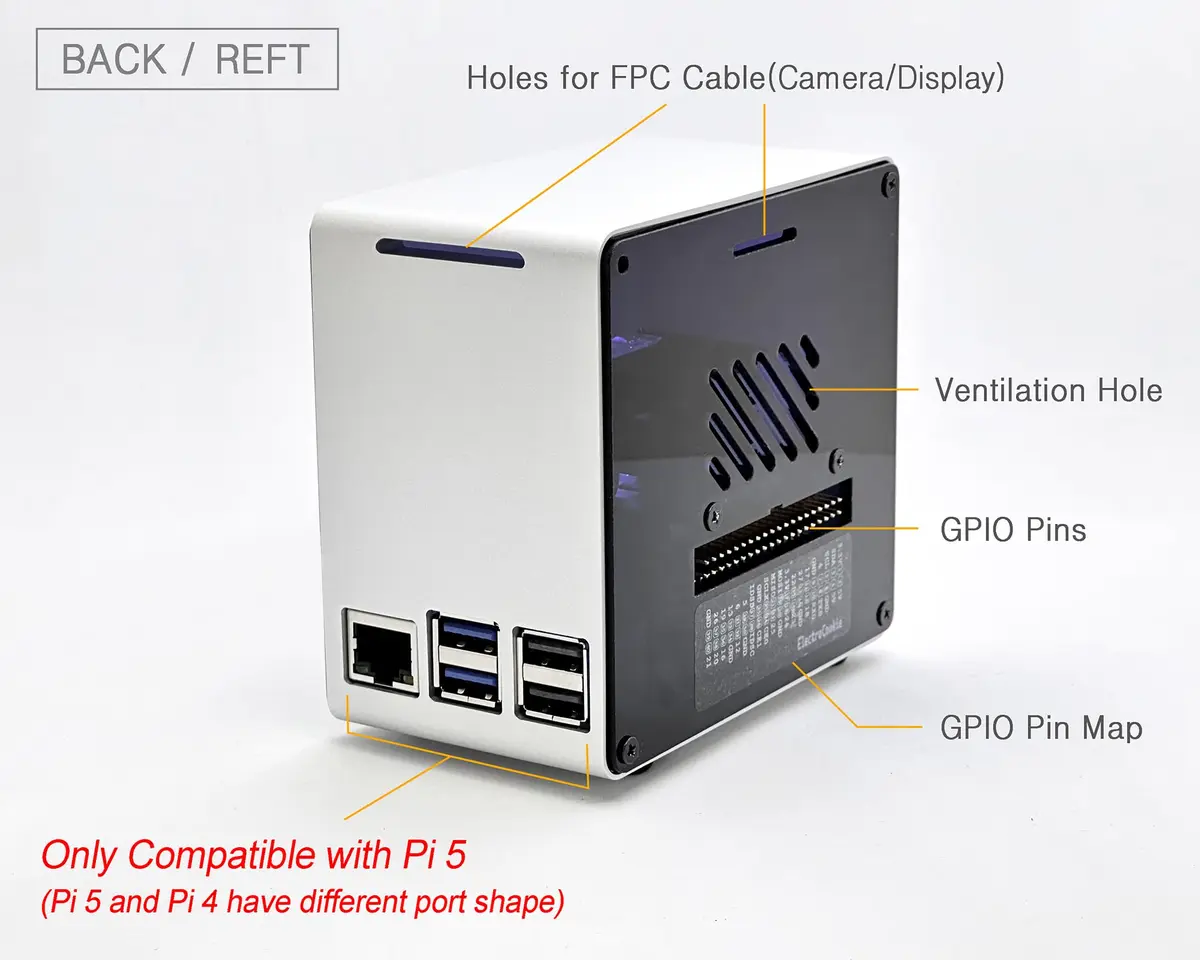 ElectroCookie Aluminum Mini Tower Case for Raspberry Pi 5 with RGB Fan & Ambient Light (Silver) | 11.99cm x 7.70cm x 12.30cm - view 4