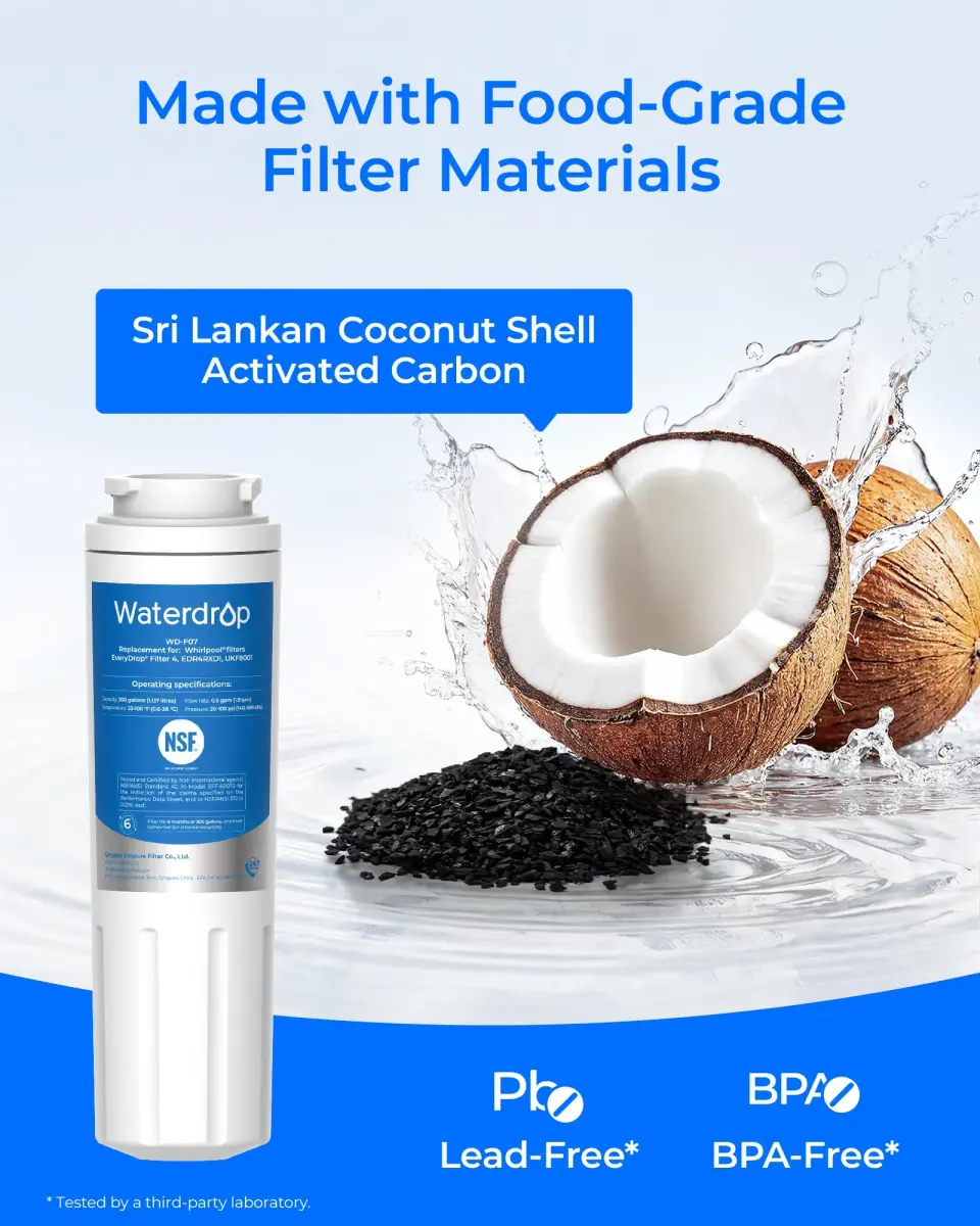 Waterdrop EDR4RXD1 Water Filter Replacement 6 Pack | NSF Certified for Whirlpool, Maytag, Kitchenaid Refrigerators - view 6