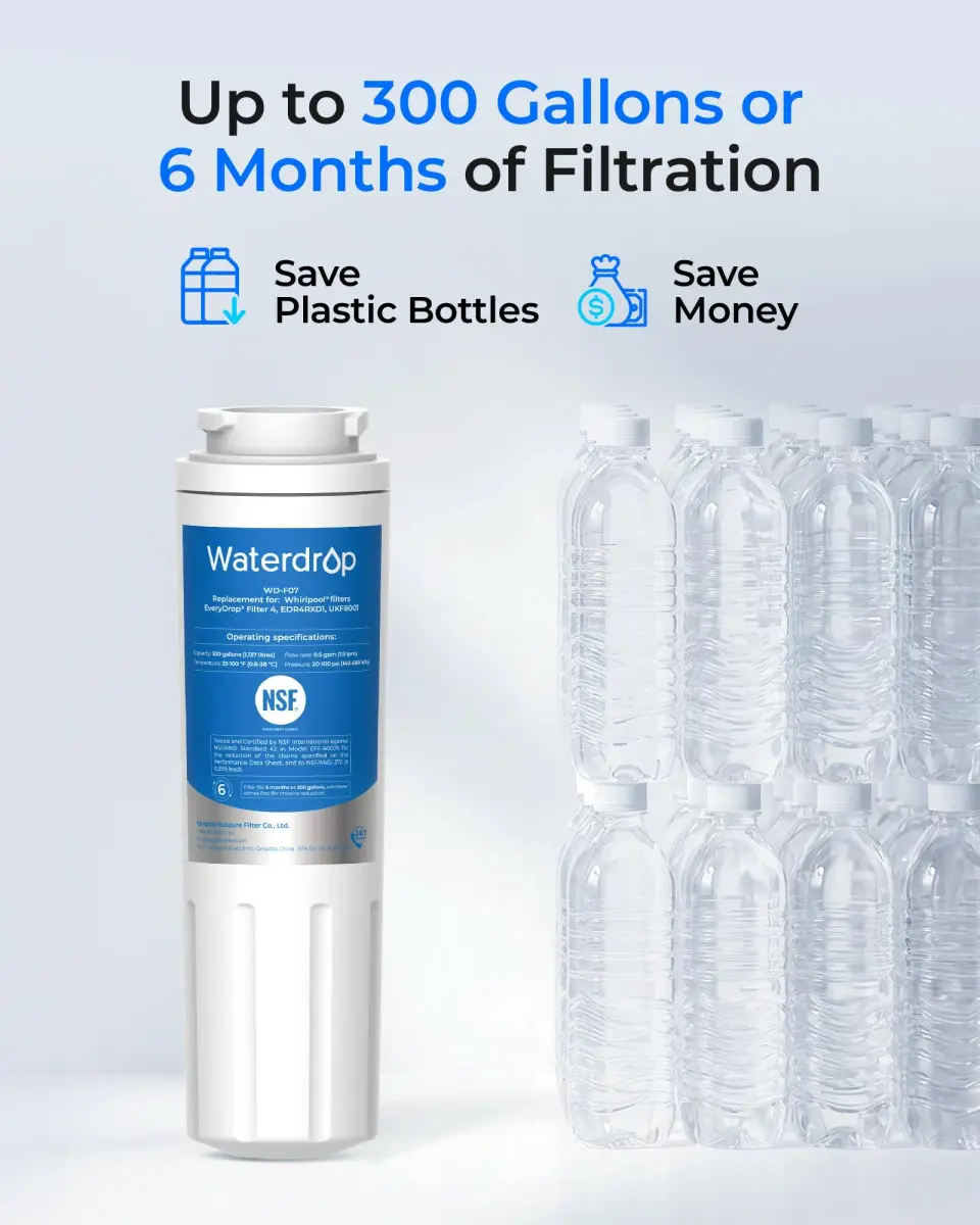 Waterdrop EDR4RXD1 Water Filter Replacement 6 Pack | NSF Certified for Whirlpool, Maytag, Kitchenaid Refrigerators - view 9