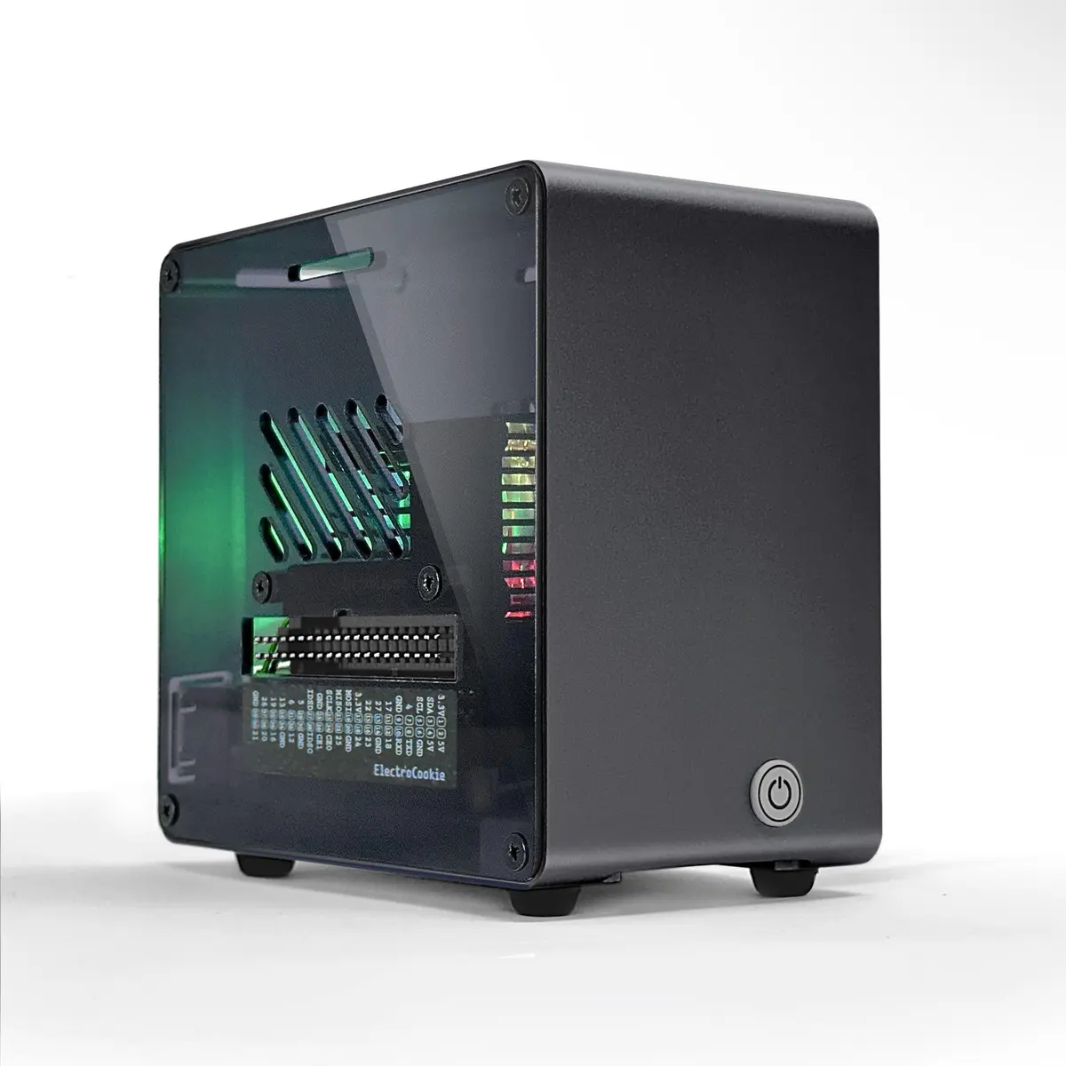 ElectroCookie Raspberry Pi 5 Case Aluminum Mini Tower with RGB Fan & Ambient Light (Black) - main product image