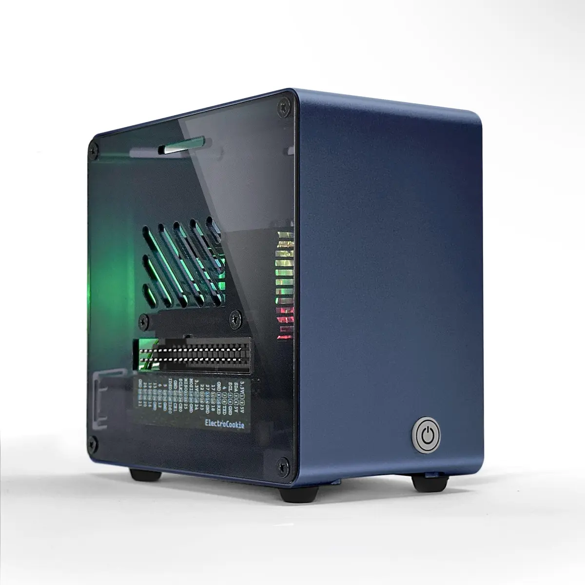 ElectroCookie Raspberry Pi 5 Case Aluminum Mini Tower with Fan & RGB Light (Blue, 0.28 kg) - main product image