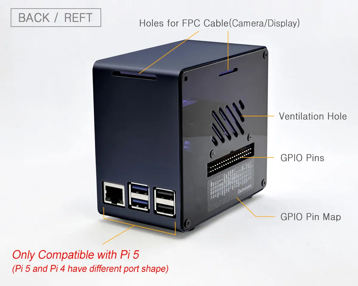 ElectroCookie Raspberry Pi 5 Case Aluminum Mini Tower with Fan & RGB Light (Blue, 0.28 kg) - view 4