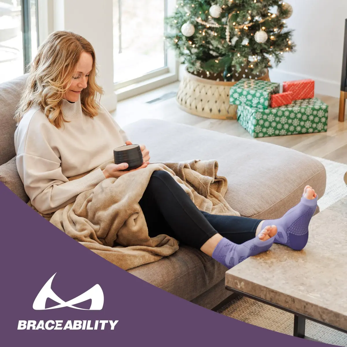 BraceAbility Neuropathy Socks (Pair) - Light Blue Medium | FDA Approved Diabetic Foot Sleeves for Nerve Pain Relief - view 9