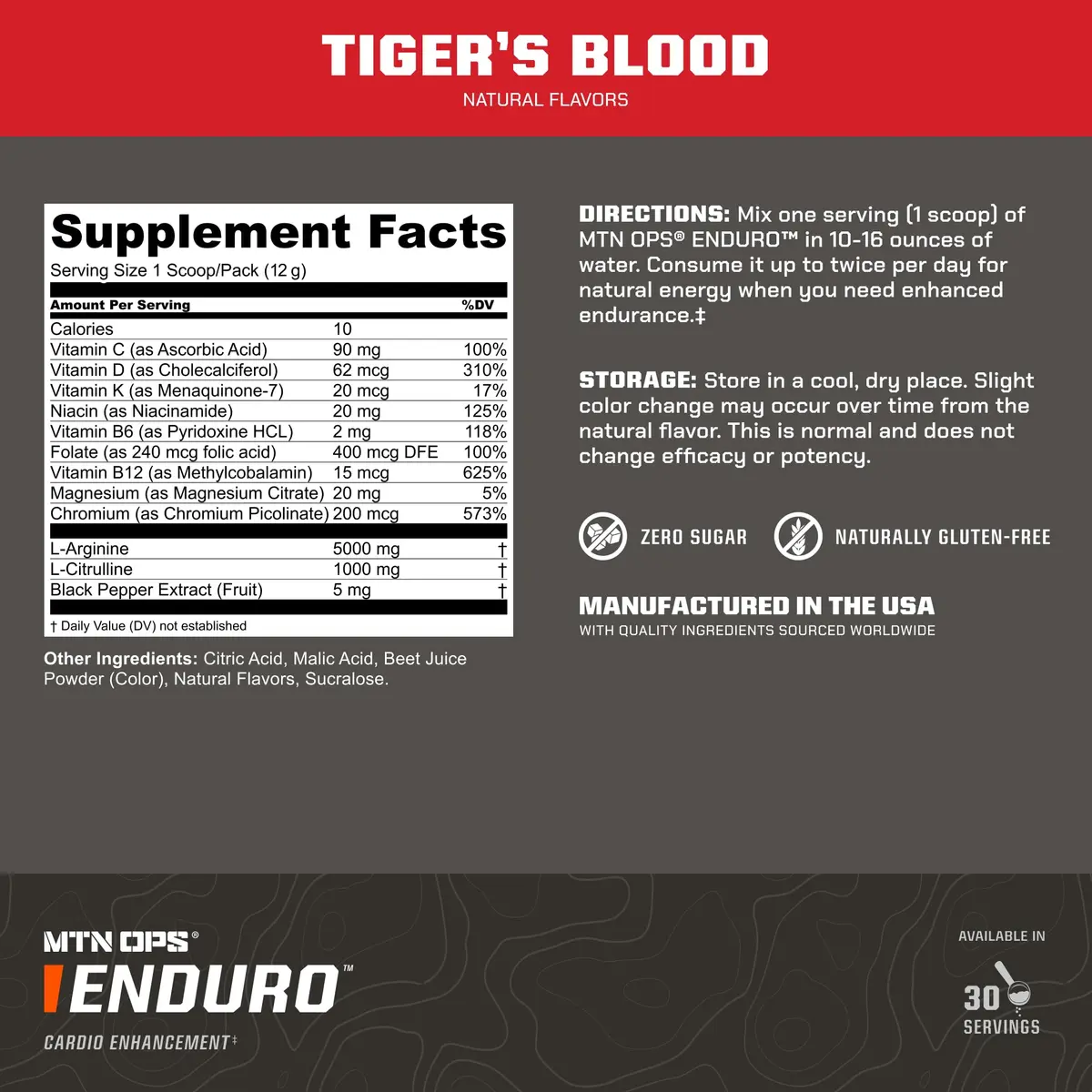 MTN OPS Enduro Stim-Free Pump Pre Workout, Tiger's Blood | Non-Stim Nitric Oxide Booster for Performance & Endurance - view 2