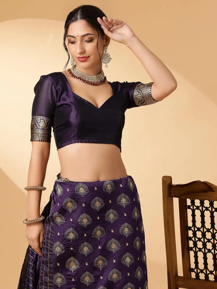 EthnicJunction Women's Paithani Silk Blend Saree With Blouse Piece, Purple, 5.5m (5.3 Meter) | Authentic Indian Weave - view 7