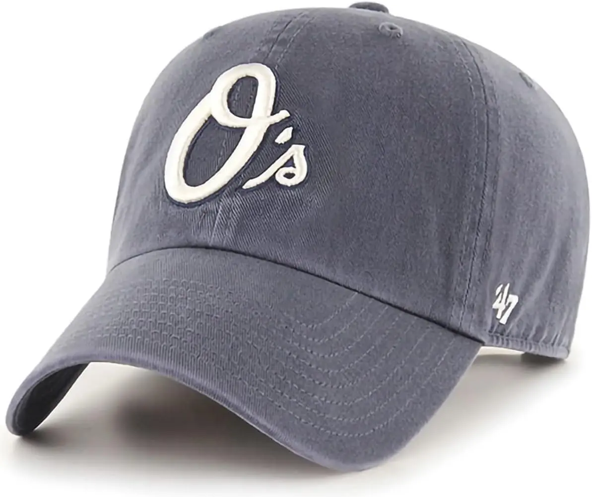 47 Brand MLB Vintage Navy Primary Logo Clean Up Adjustable Baseball Cap Hat, Adult One Size Fits All - Baltimore Orioles Vintage Navy - main product image