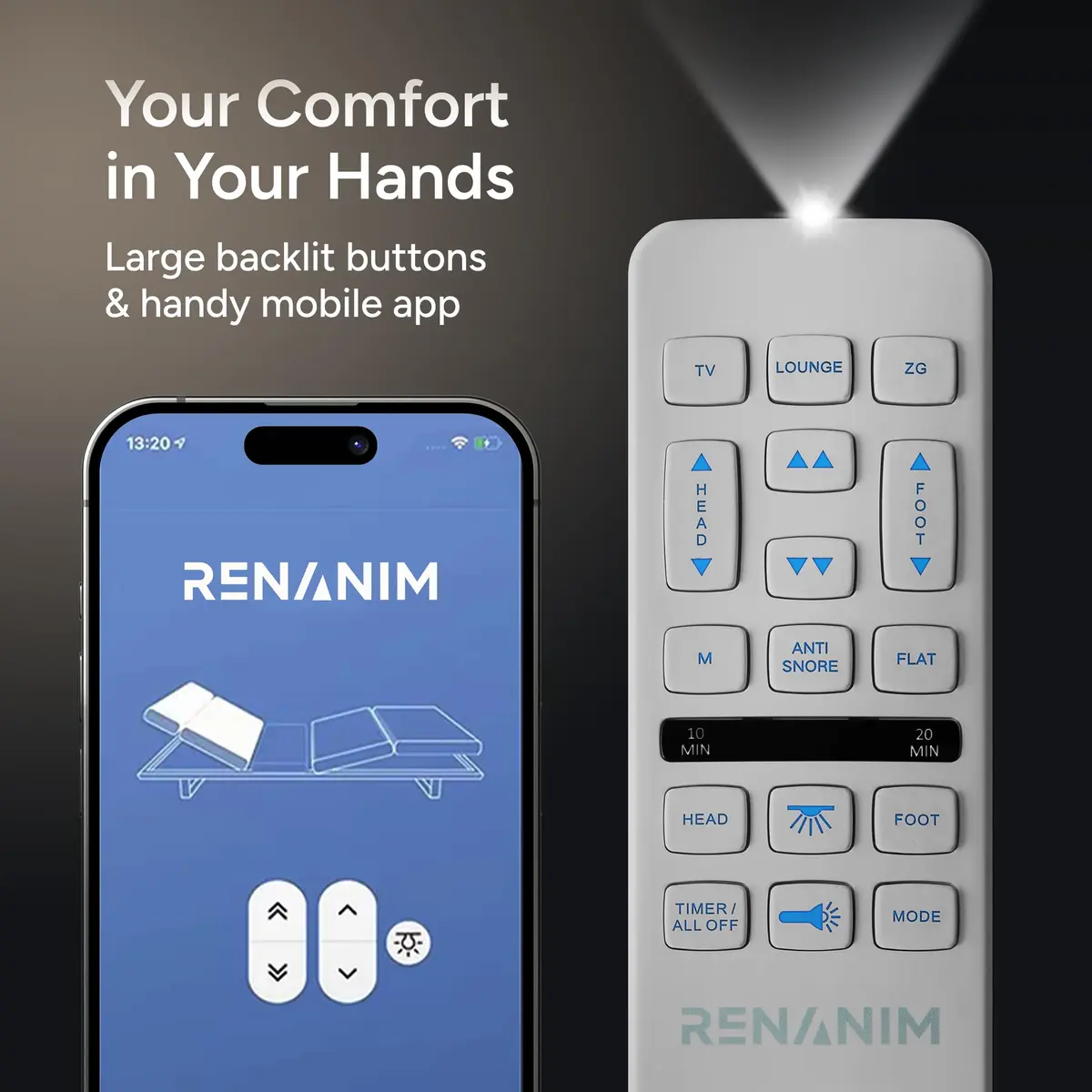 Renanim Twin XL Adjustable Bed Frame & 12" Cooling Gel Memory Foam Mattress | Zero Gravity, Massage, USB Ports - view 6