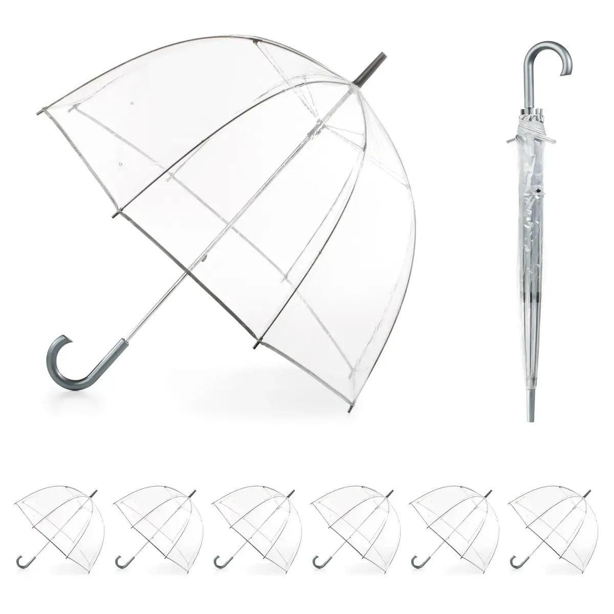 Totes Clear Canopy Bubble Umbrella with J Hook Handle, 6-Pack | 129.5 cm (51 inch) Arc - main product image