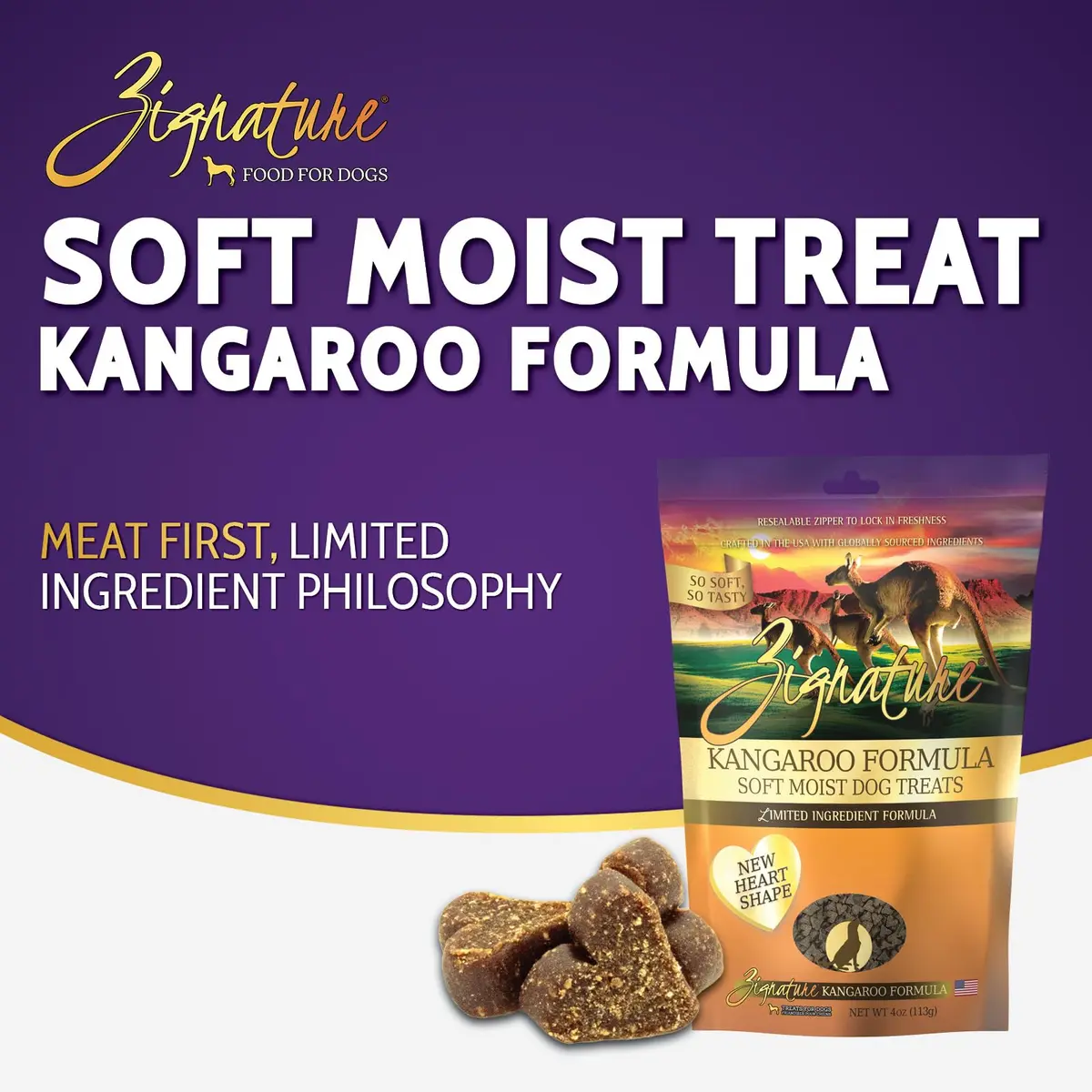 Zignature Kangaroo Soft Moist Dog Treats 4 Oz | Limited Ingredient, High-Quality Dog Snack - view 3