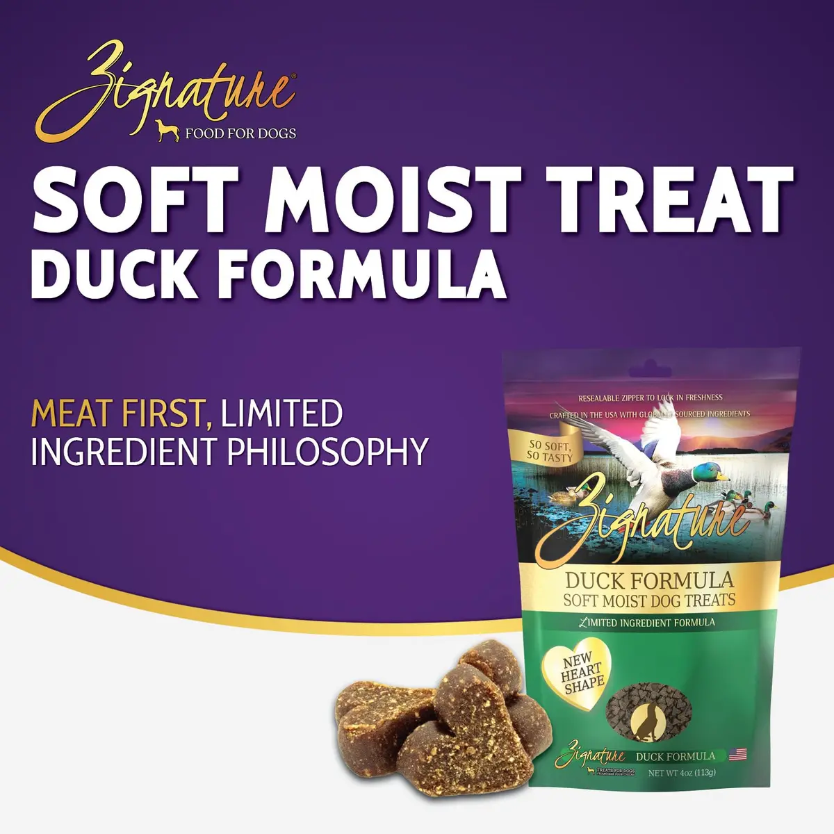 Zignature Duck Soft Moist Treats for Dogs 4 Ounce | Limited Ingredient, High-Quality Dog Snack - view 3