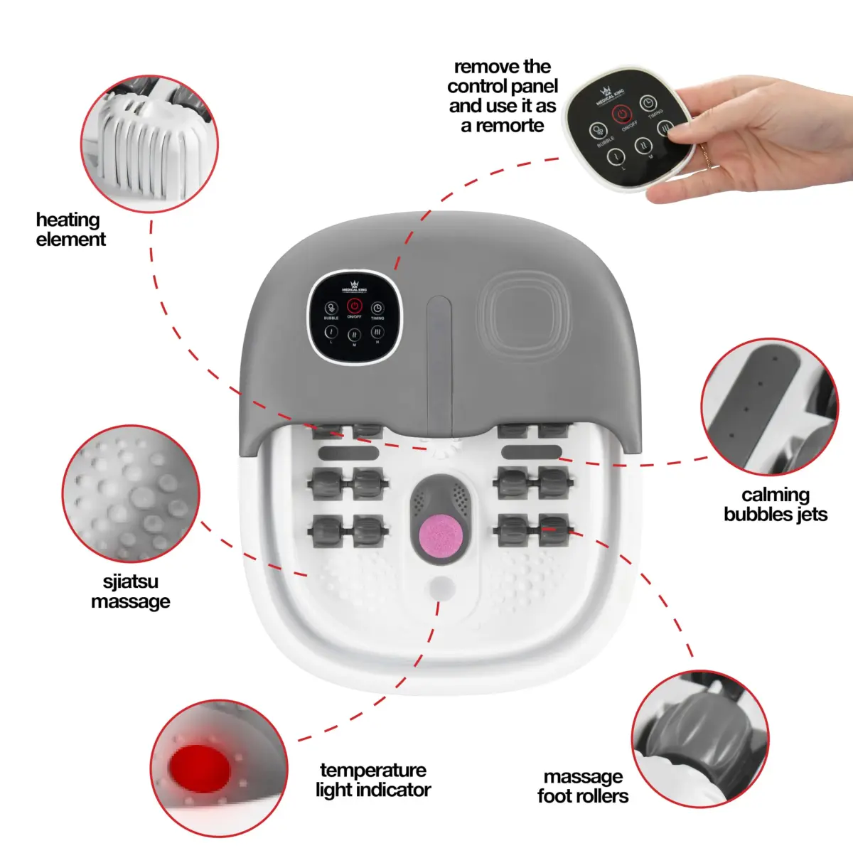 Medical king Collapsible Foot Spa Massager with Heat, Jets, Remote Control & Pedicure Stone | 1.92 kg (4.25 lb) - view 4