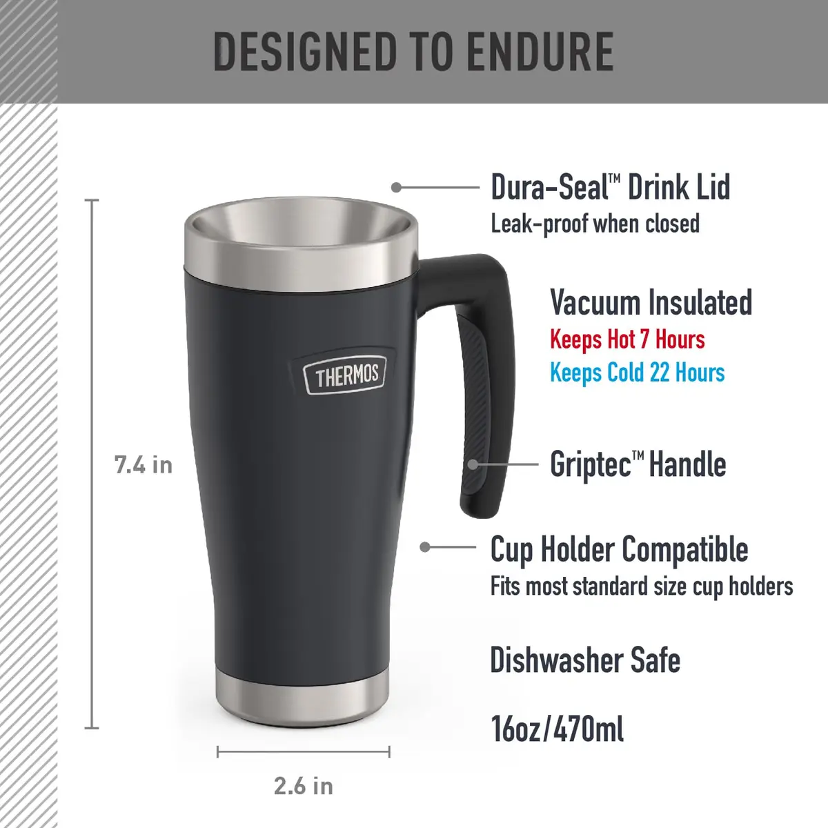THERMOS ICON SERIES Stainless Steel Mug, Granite, 16 oz | Keeps Drinks Hot or Cold - view 2